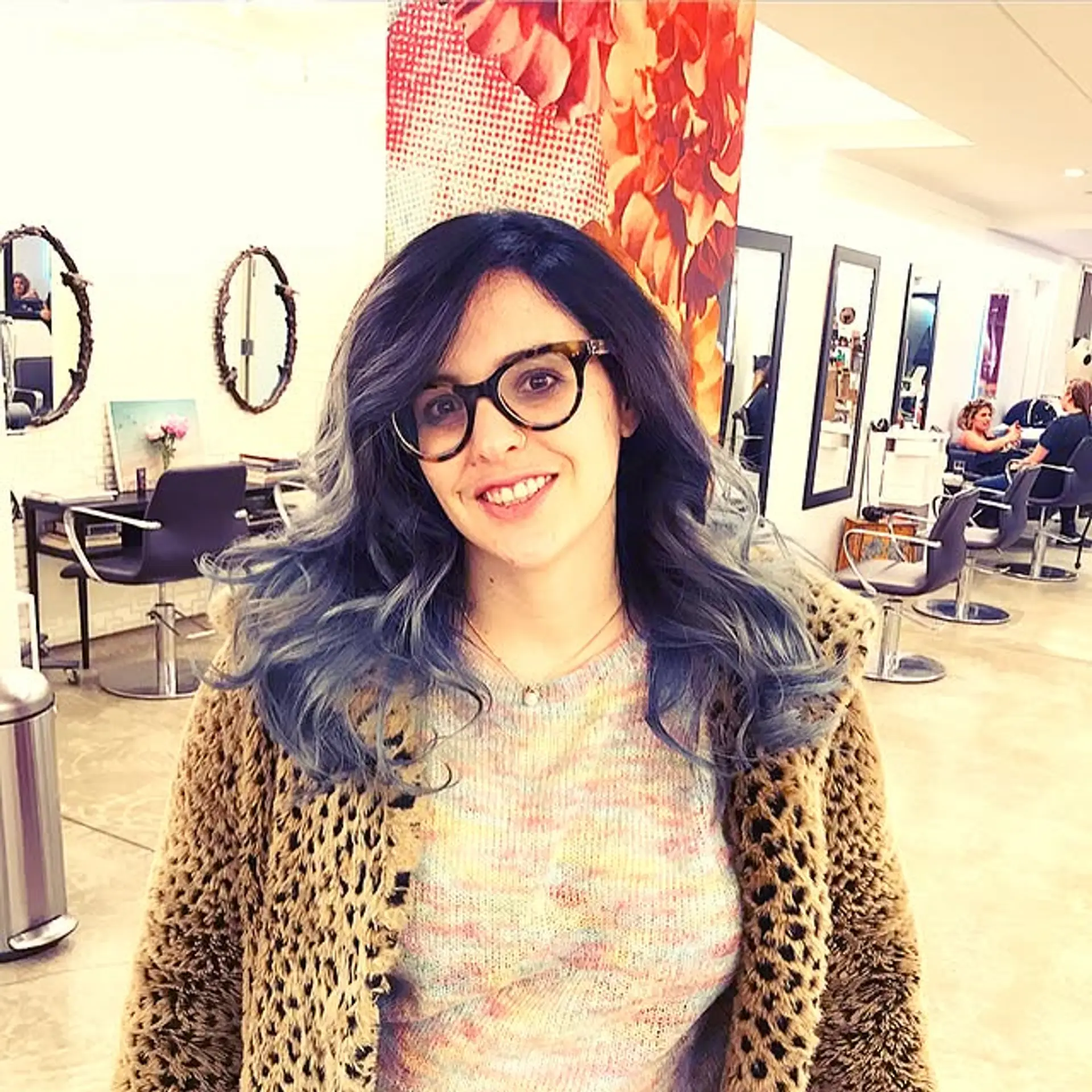 Long, wavy hair with a denim blue balayage. 1