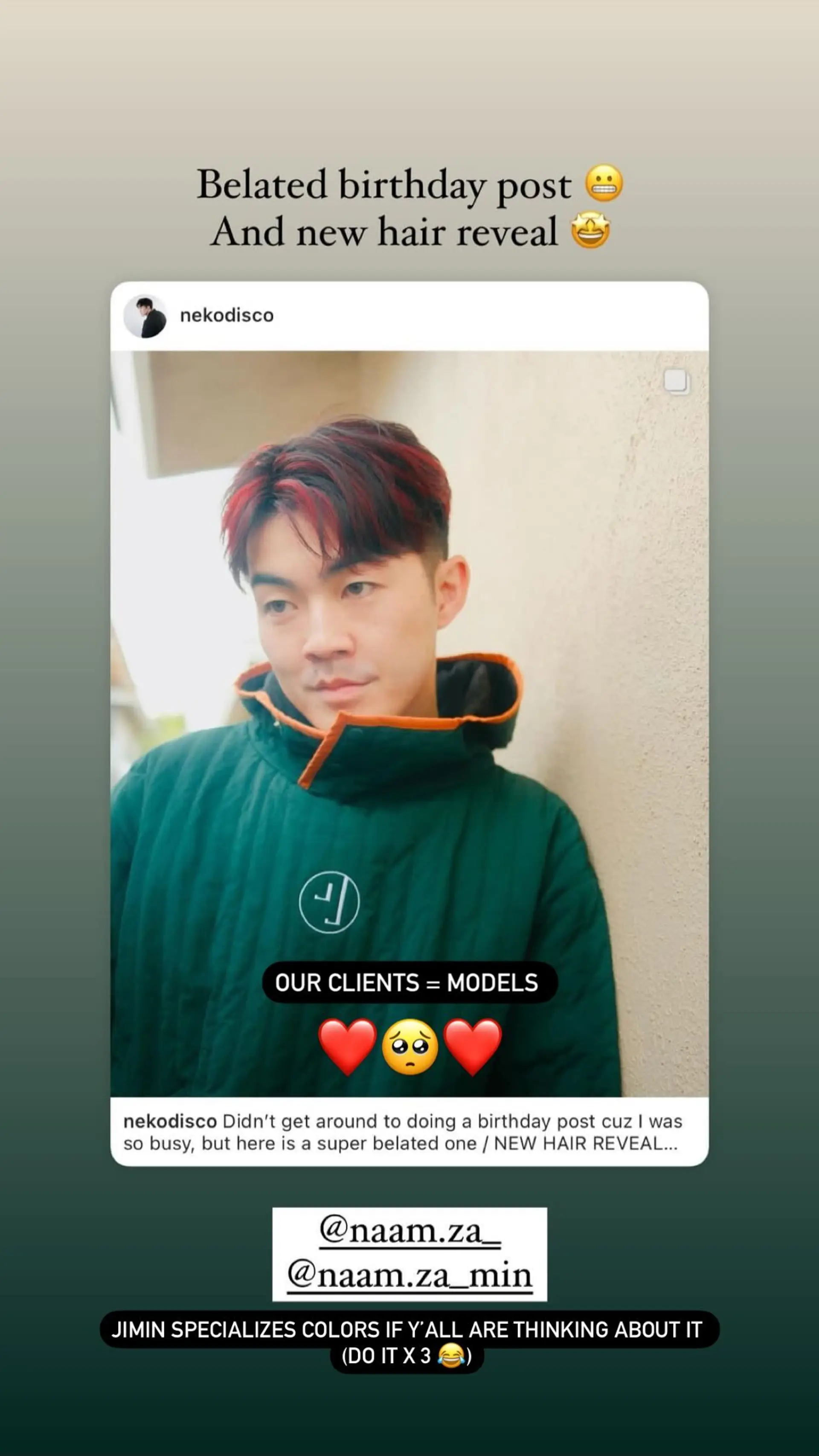 A modern short hairstyle with a two-tone black and red color melt. 1