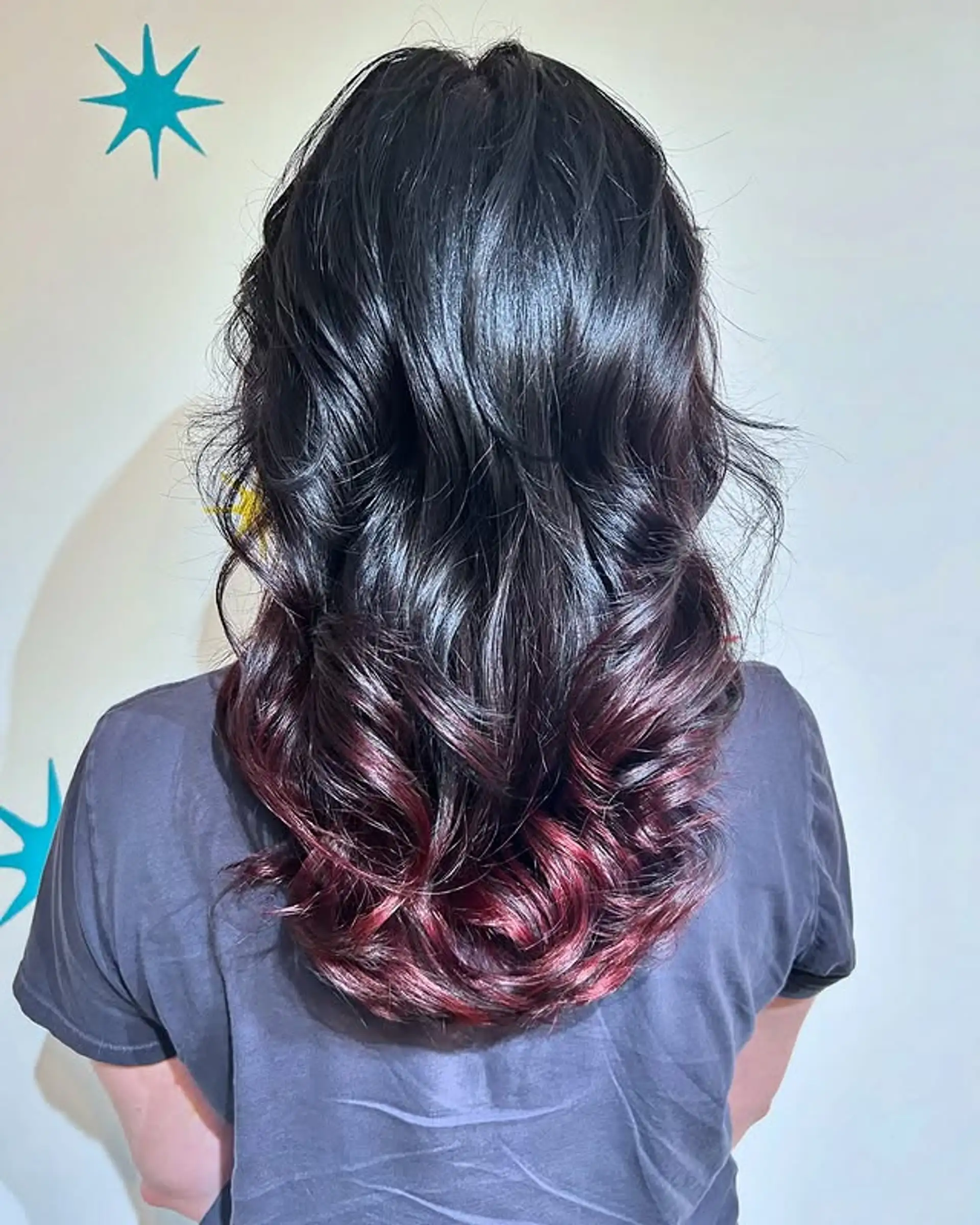Burgundy Ombre Wavy Hairstyle | The Wayward Hairdresser | Brooklyn, New York, image size:1920x2400