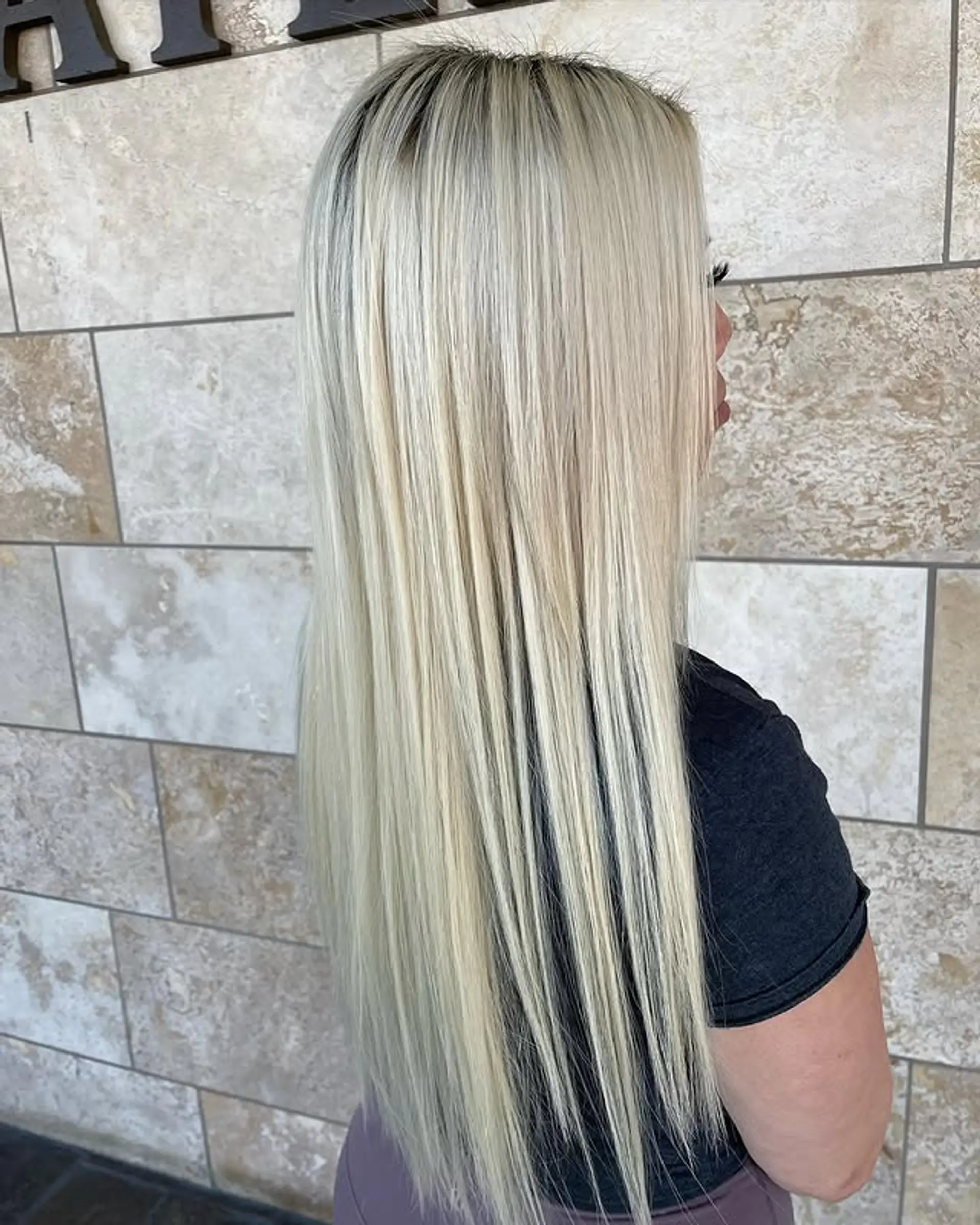 Long straight icy blonde hair. 1