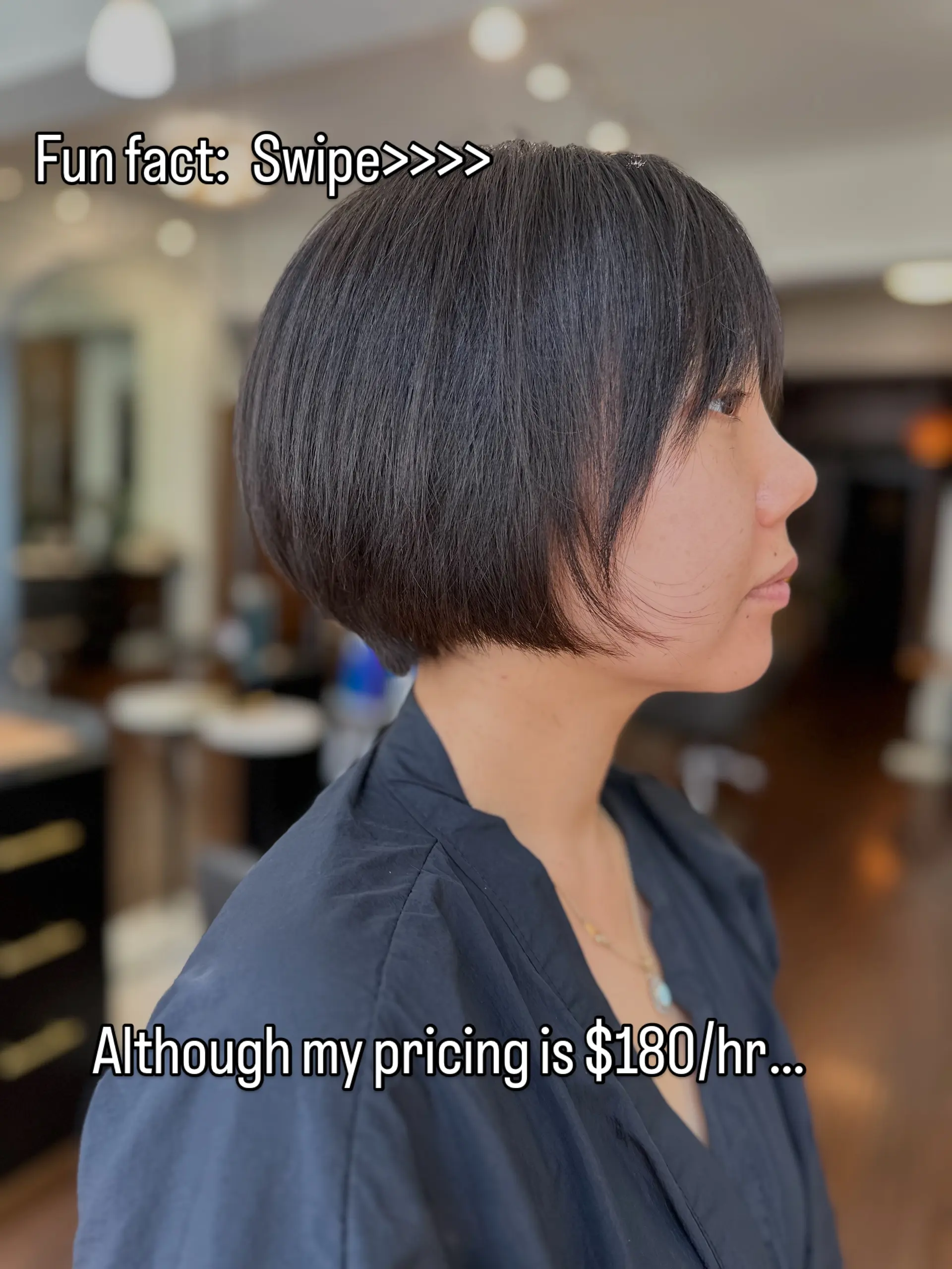 A sleek, rounded graduated bob falling right at the jawline with wispy face-framing fringe. 1