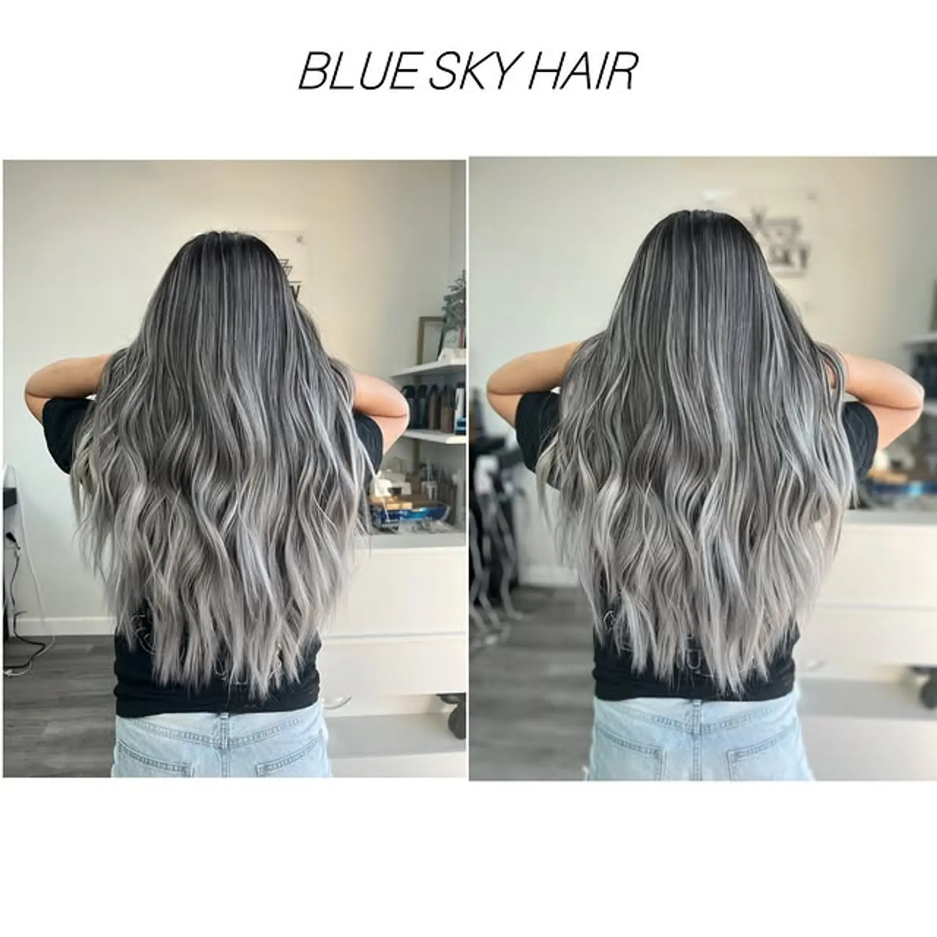 Long, wavy ombre hairstyle with silver and ash blonde highlights. 1