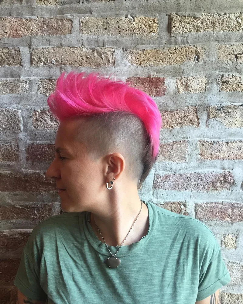 Electric Pink Mohawk with Fade | Sine Qua Non Salons | Chicago, Illinois