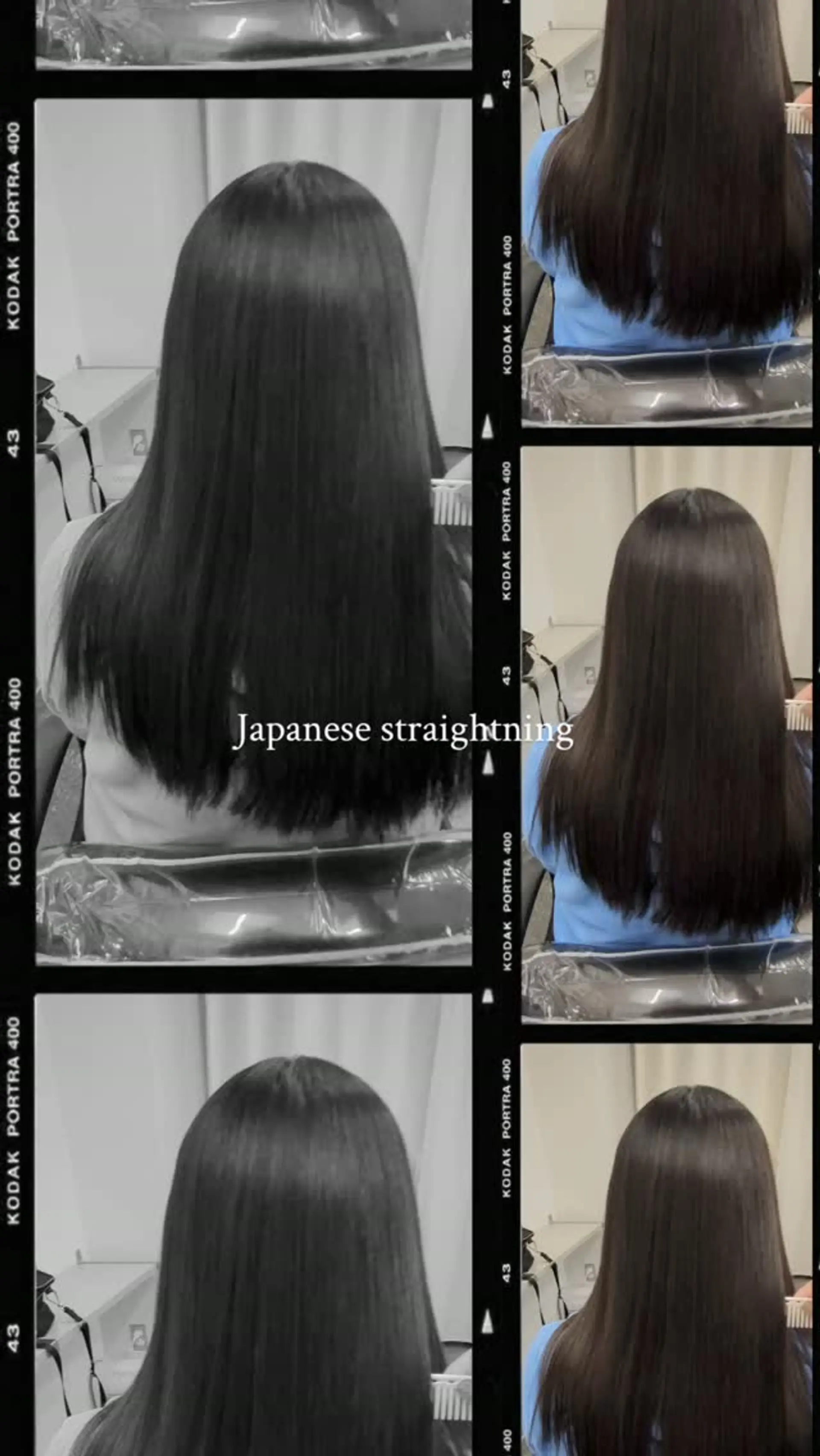 Silky, pin-straight dark brown hair styled with an ultra-sleek, glossy finish. 1