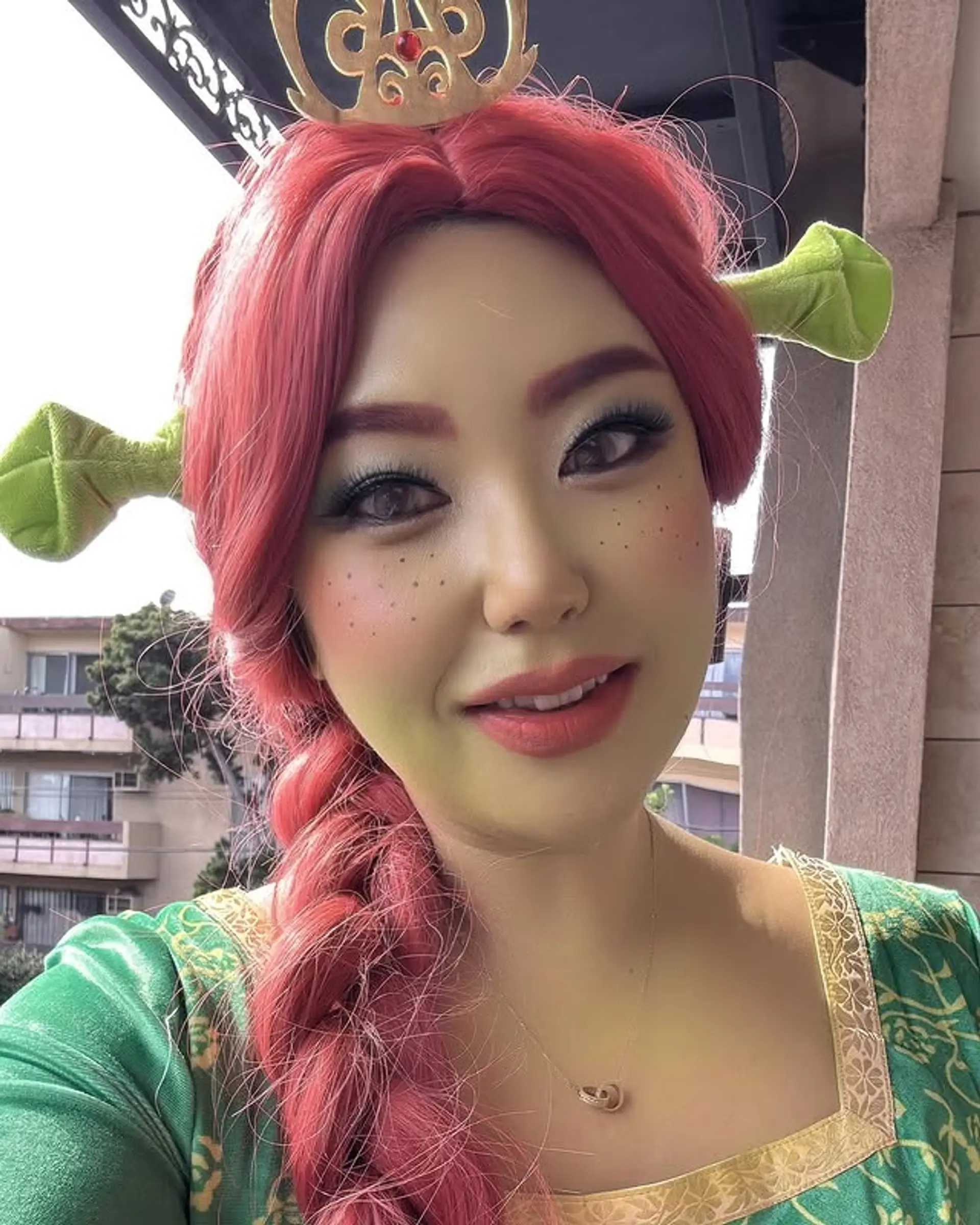 Long red hair styled into a thick braid. 1