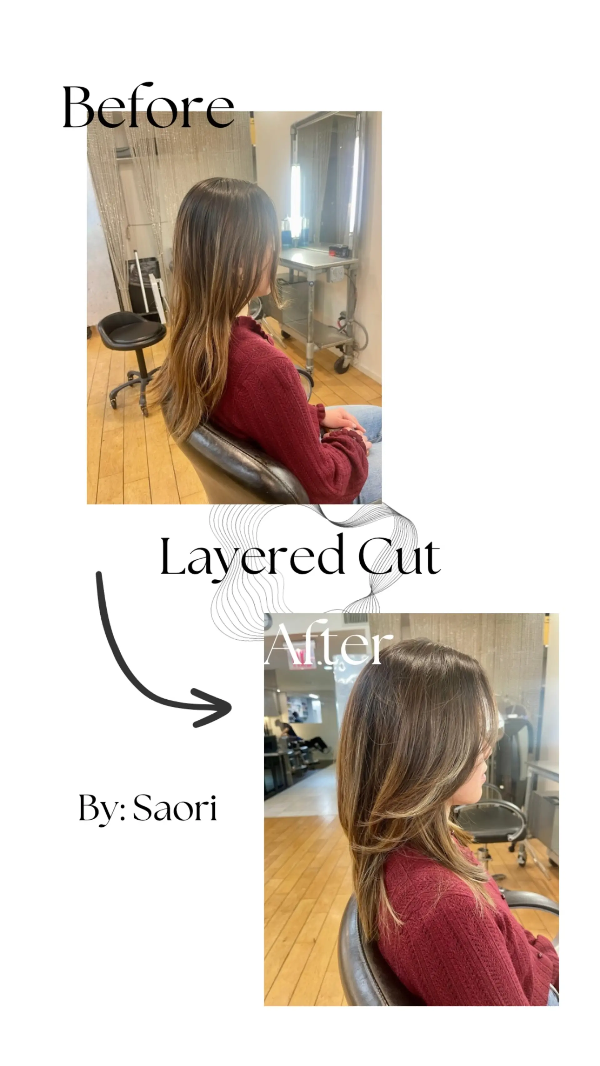 A layered medium haircut with face-framing layers. 1