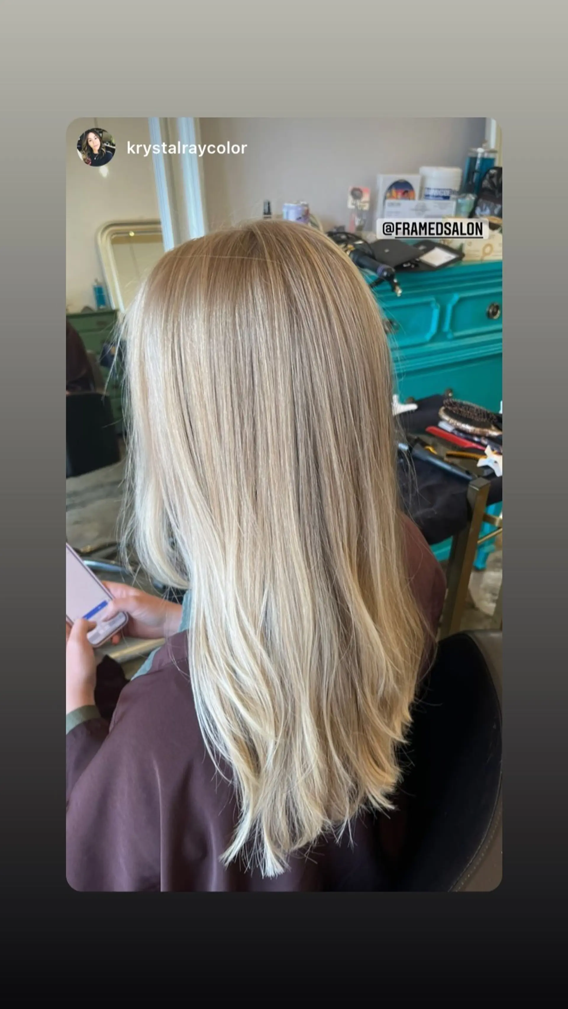 Long straight hair with a soft, icy blonde balayage and gentle waves. 1