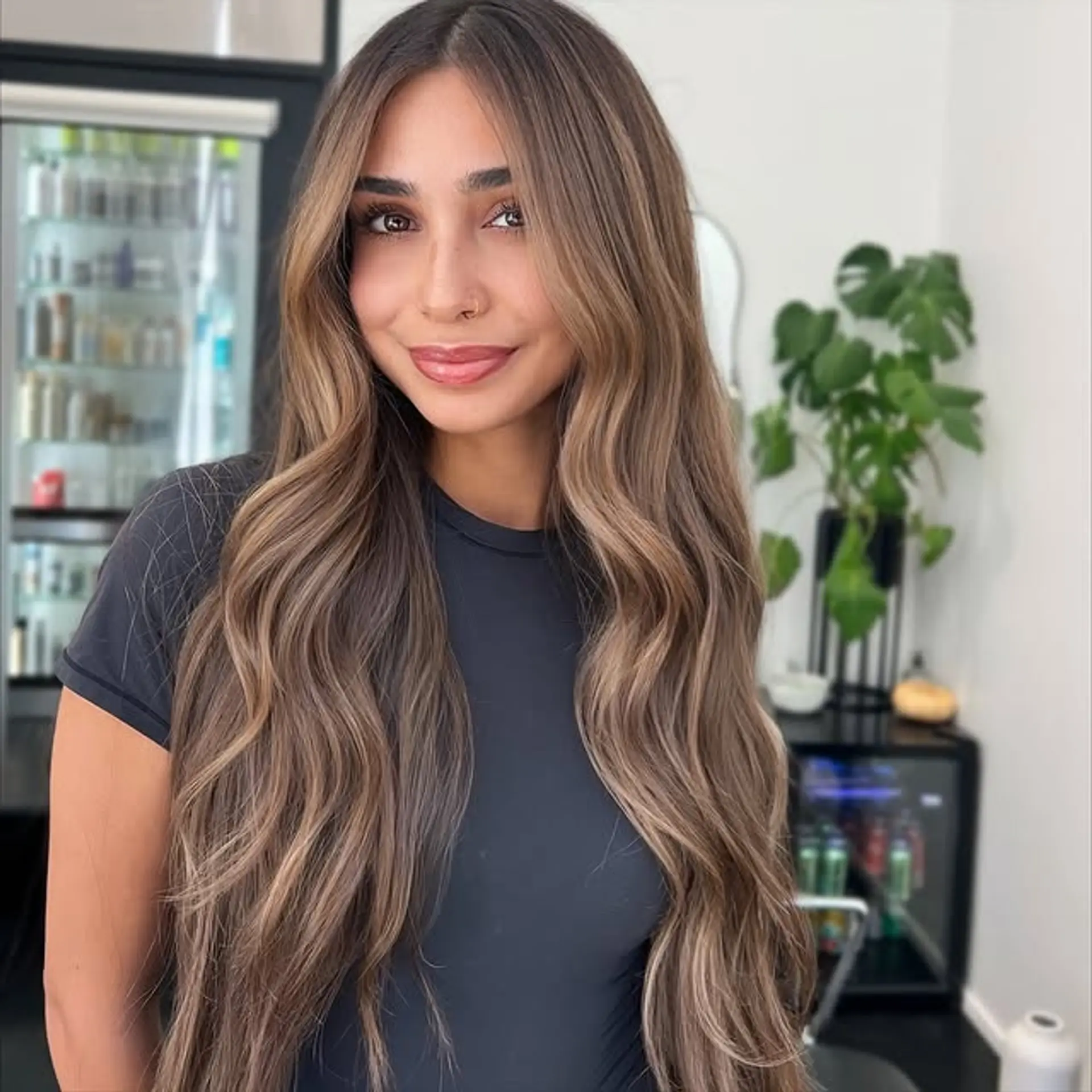 Long, wavy hair with a caramel swirl balayage. 1