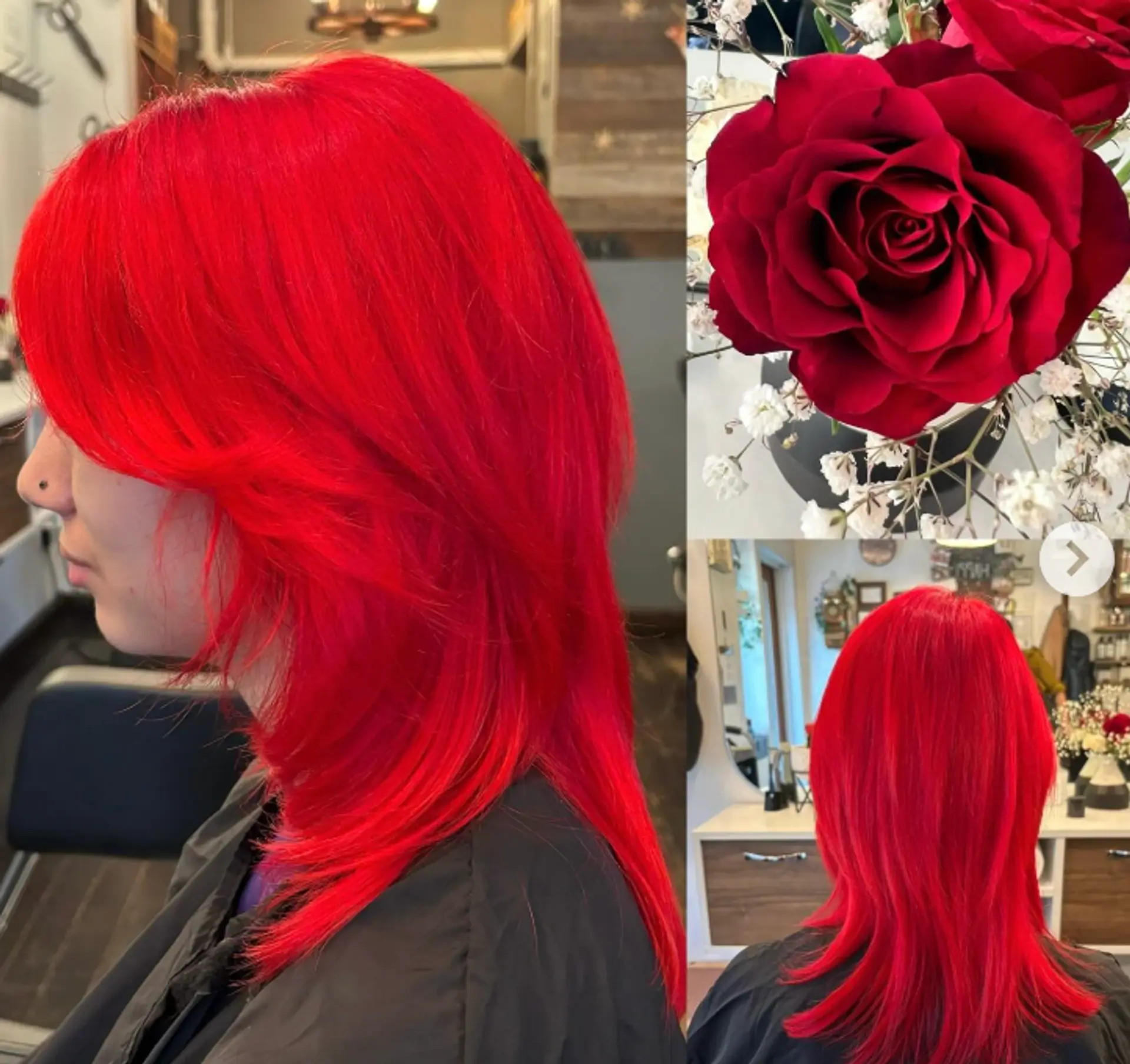 A medium-length shag haircut with face-framing curtain bangs and layered texture. 1