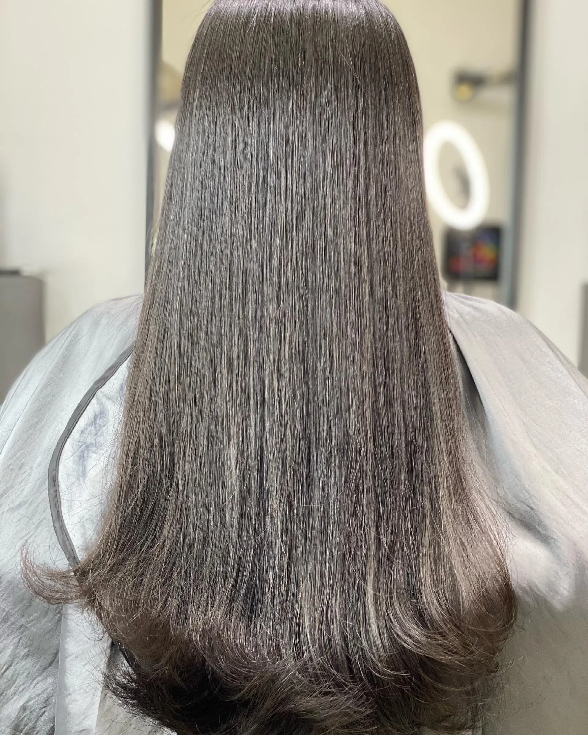 Very long straight hair with soft wavy ends. 1