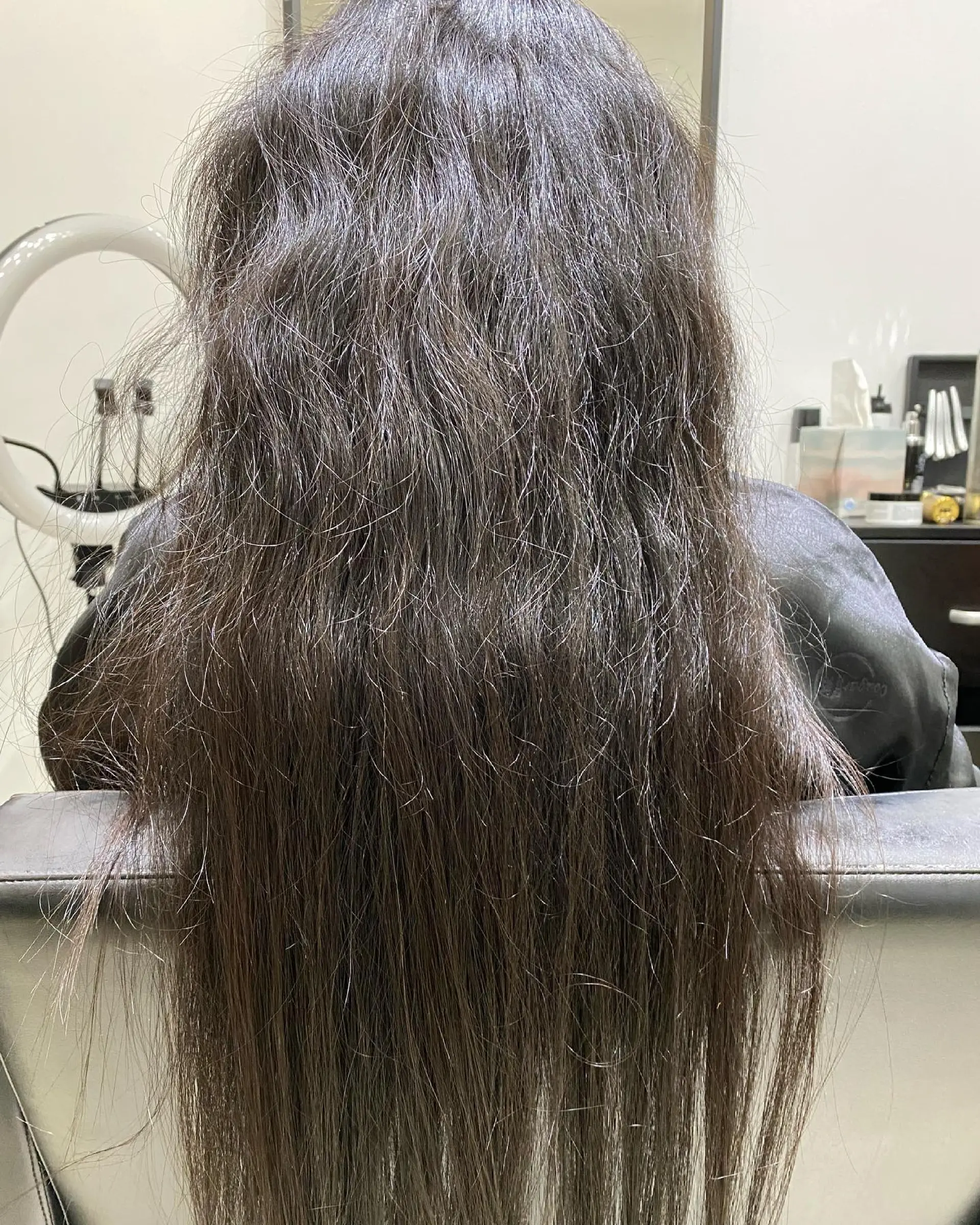 Very long straight hair with soft wavy ends. 2