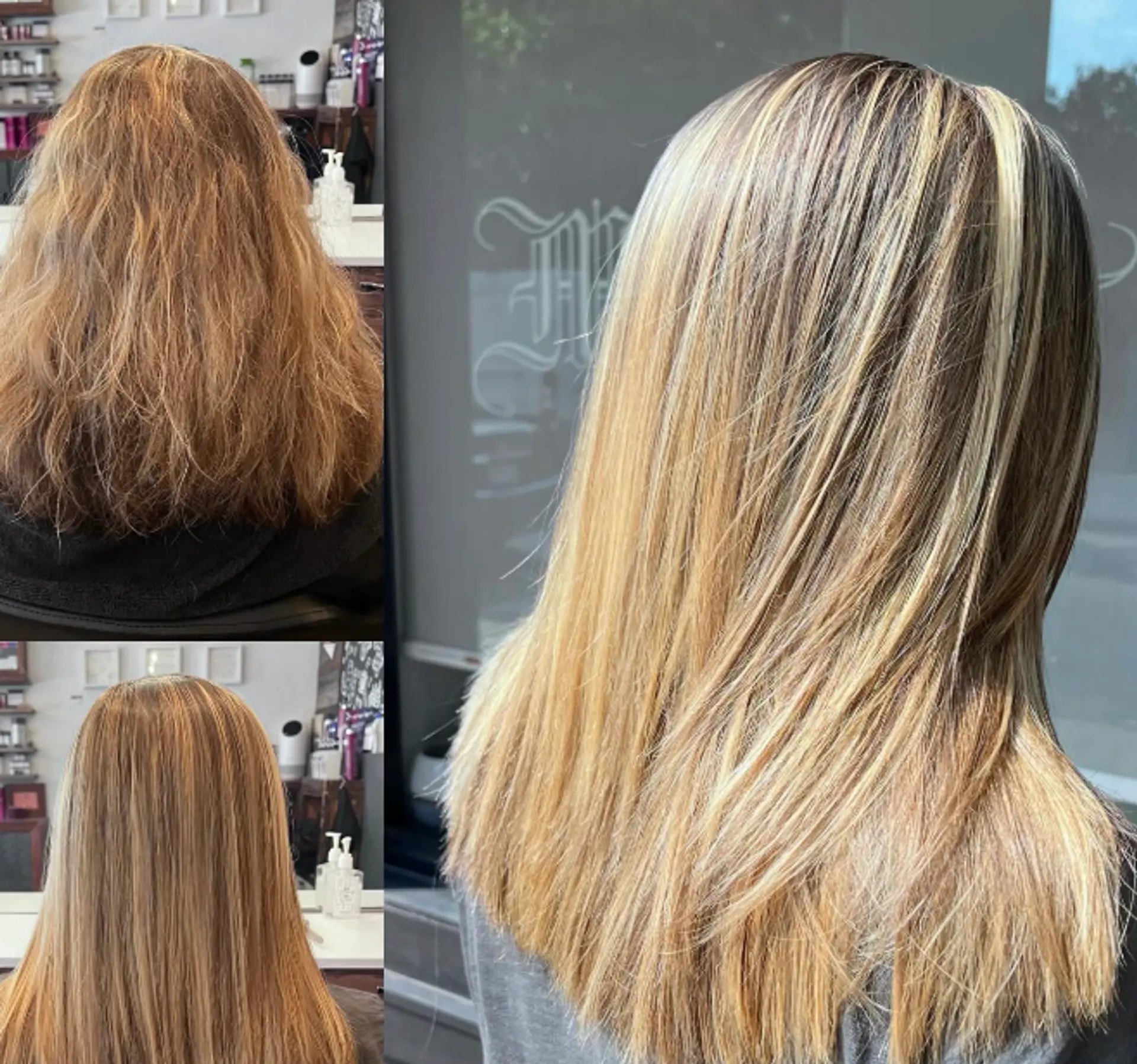 A long, straight hairstyle with a bronde balayage. 1