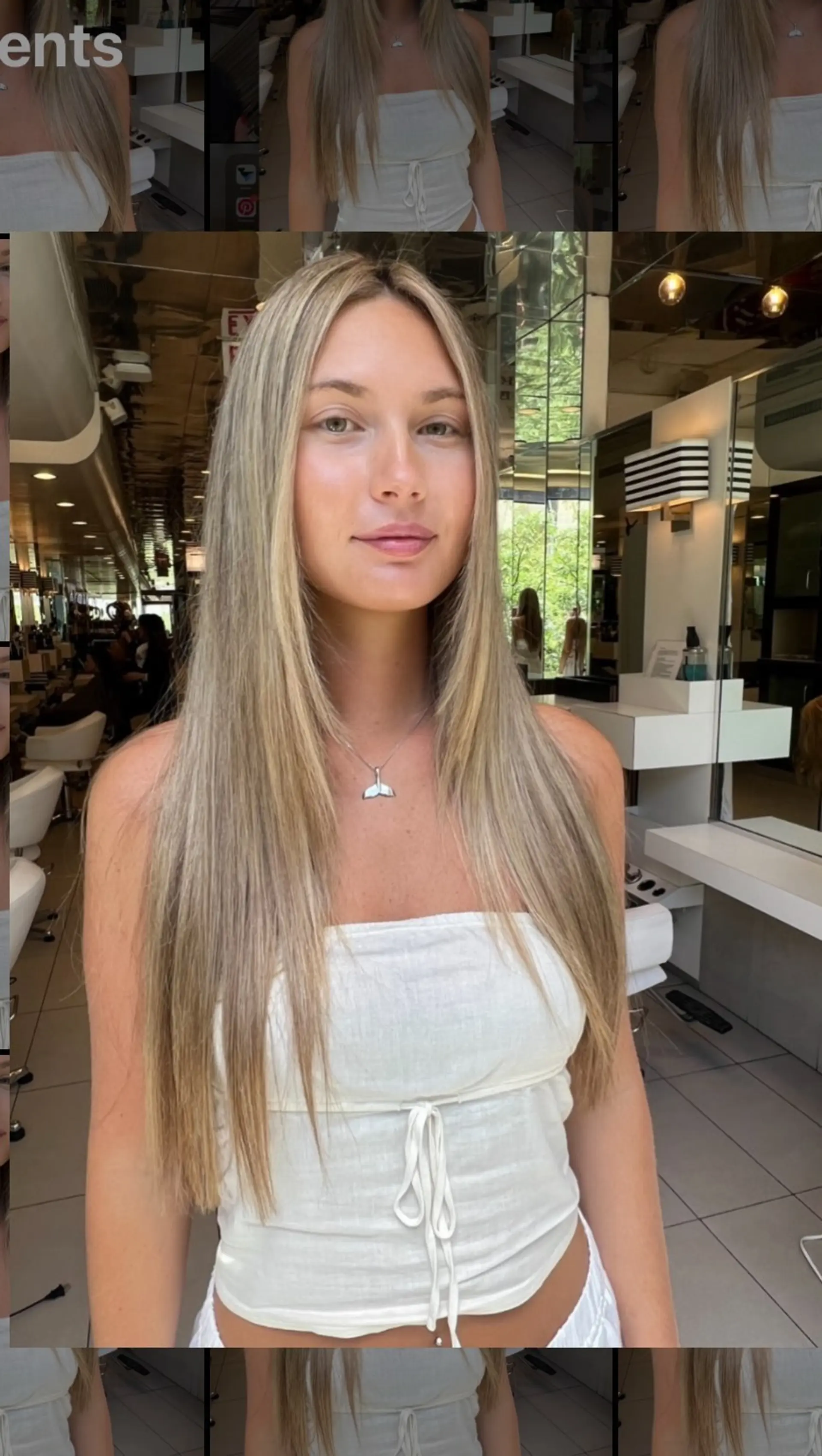 Long, sleek straight blonde hair with subtle face-framing layers and a center part. 1