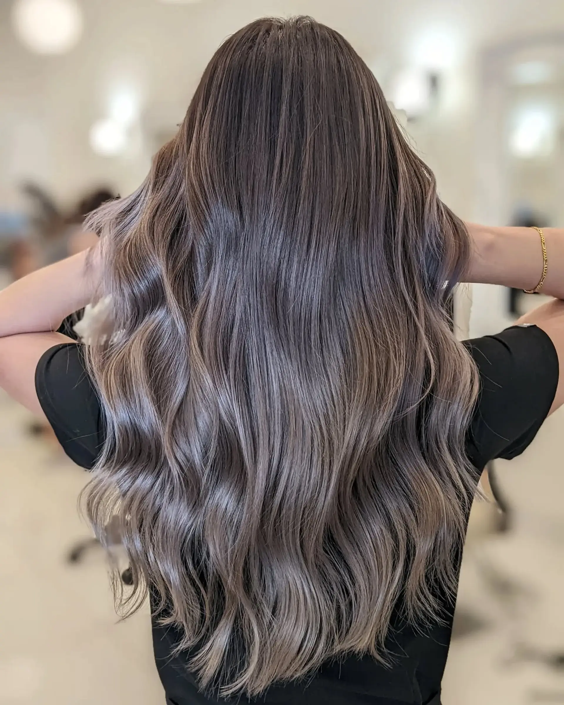 Wavy, very long hairstyle with gray and purple ombre. 1