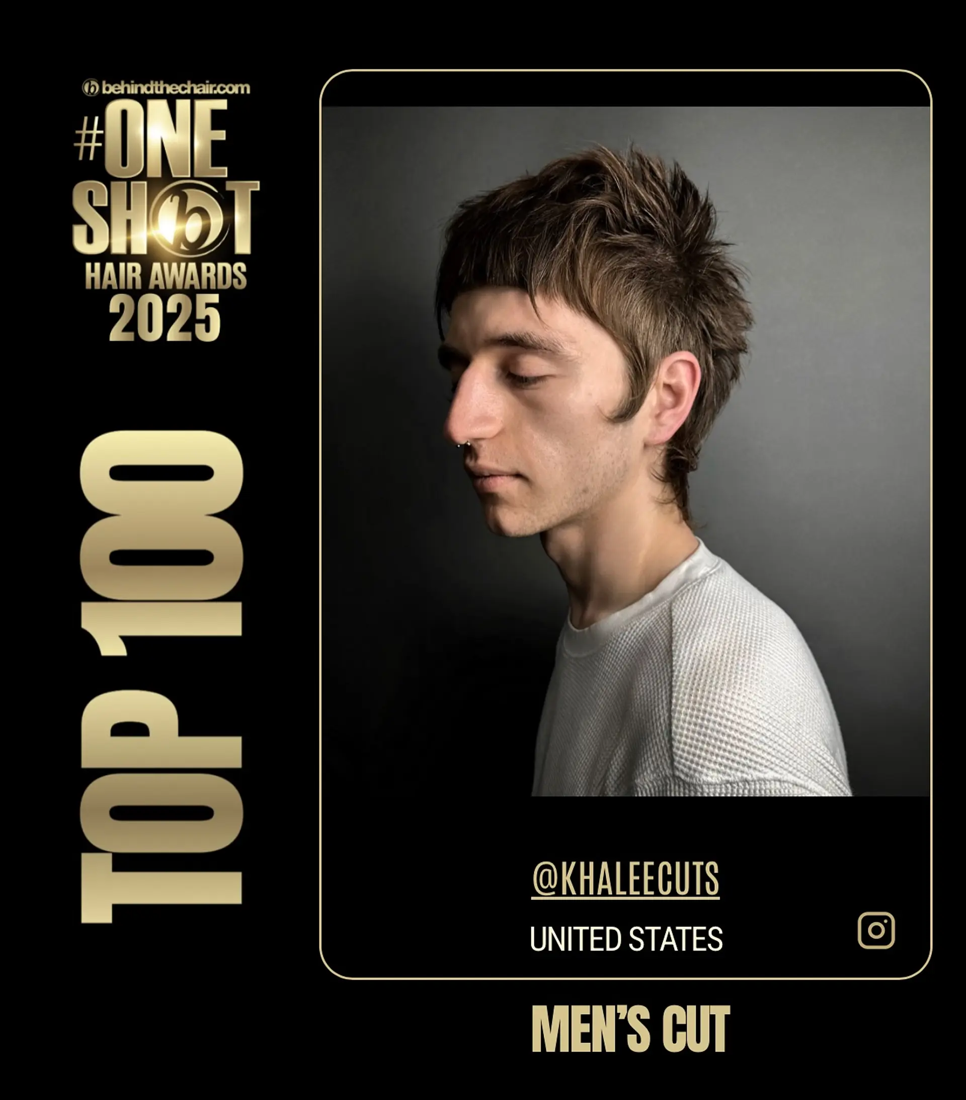 A modern textured mullet featuring micro bangs, textured piecey layers on top, and length down the nape. 1