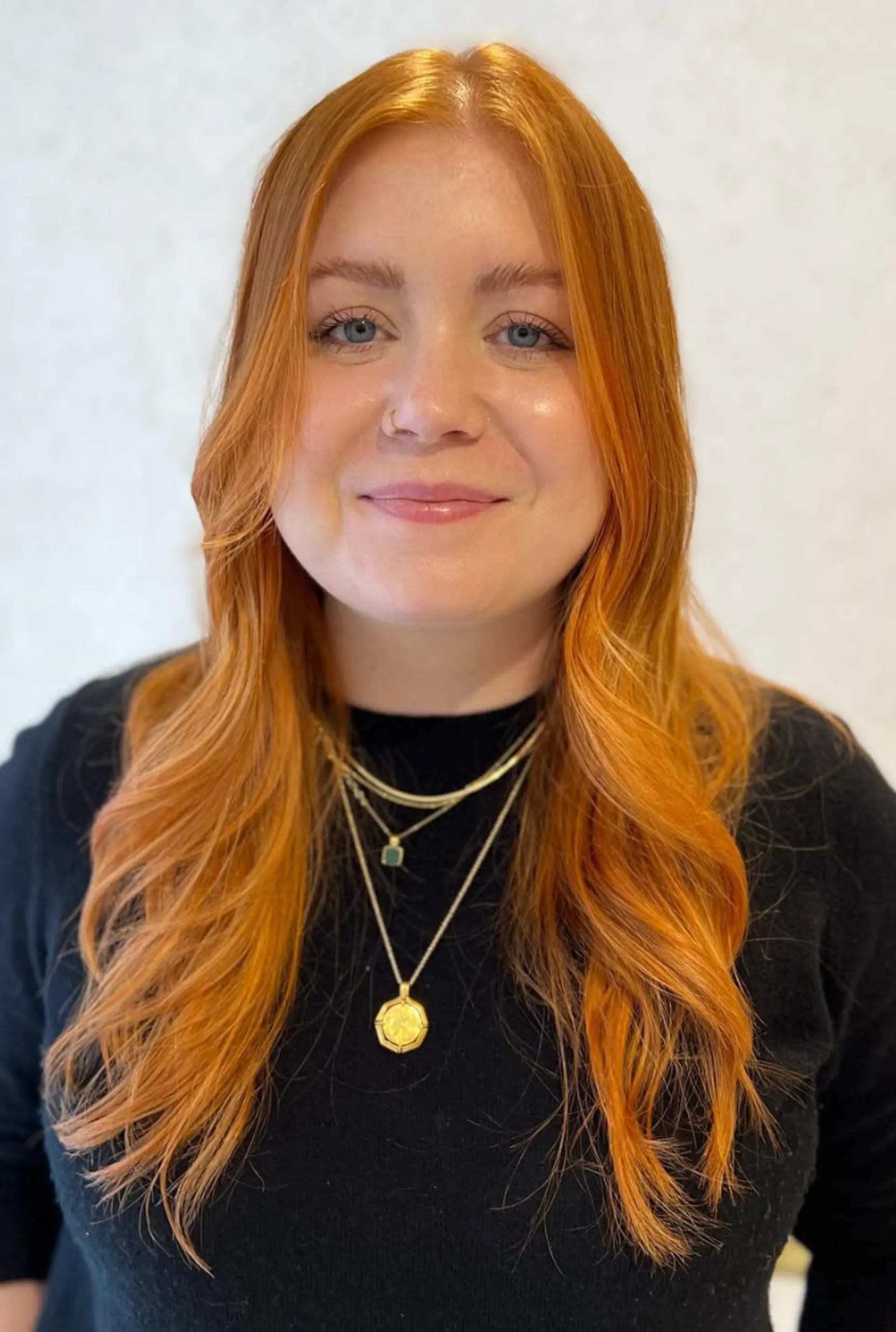 Long, straight copper hair with a vibrant, fiery hue, featuring a smooth and lustrous texture. 2