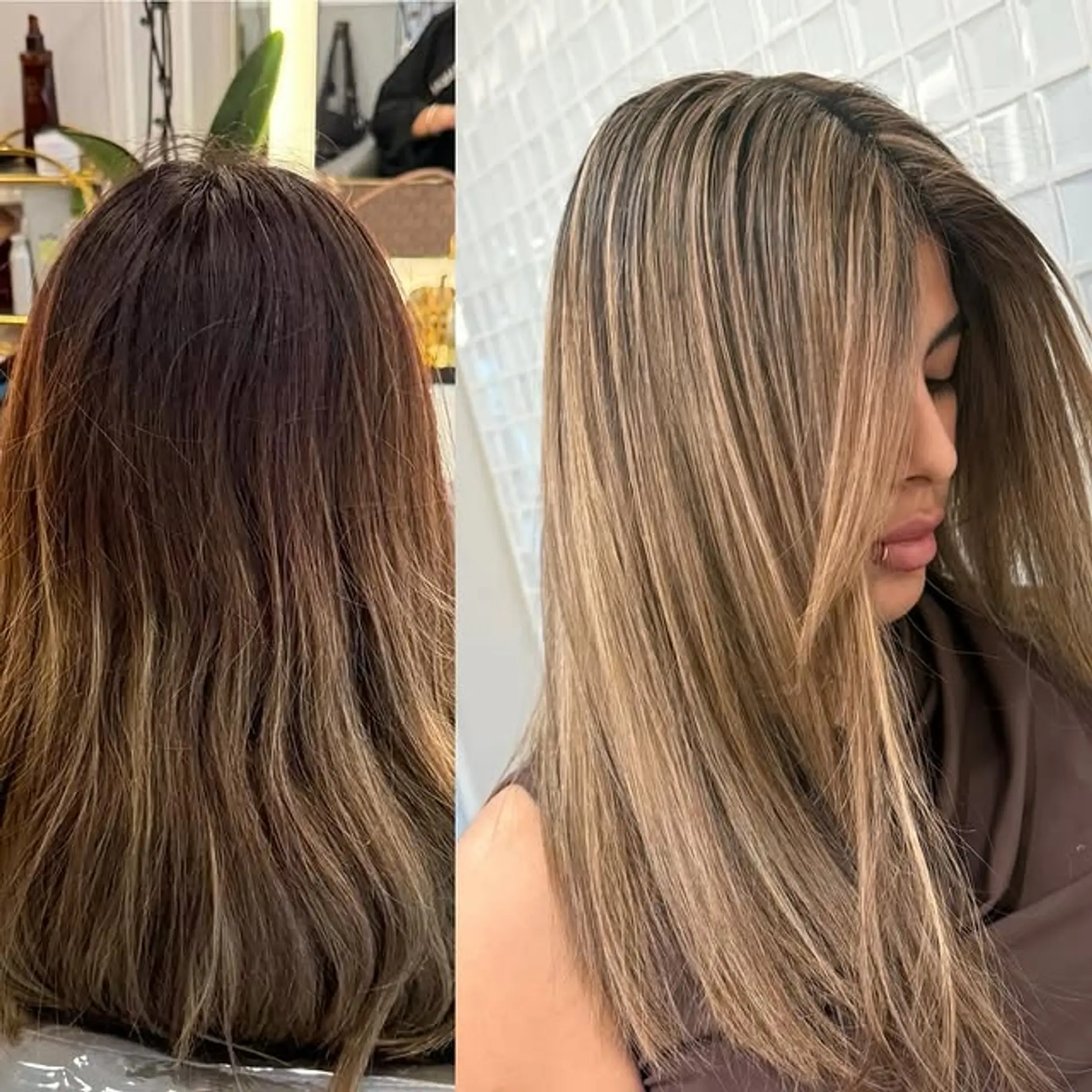 A 'bronde' balayage with a seamless blend from brown roots to blonde highlights. 1