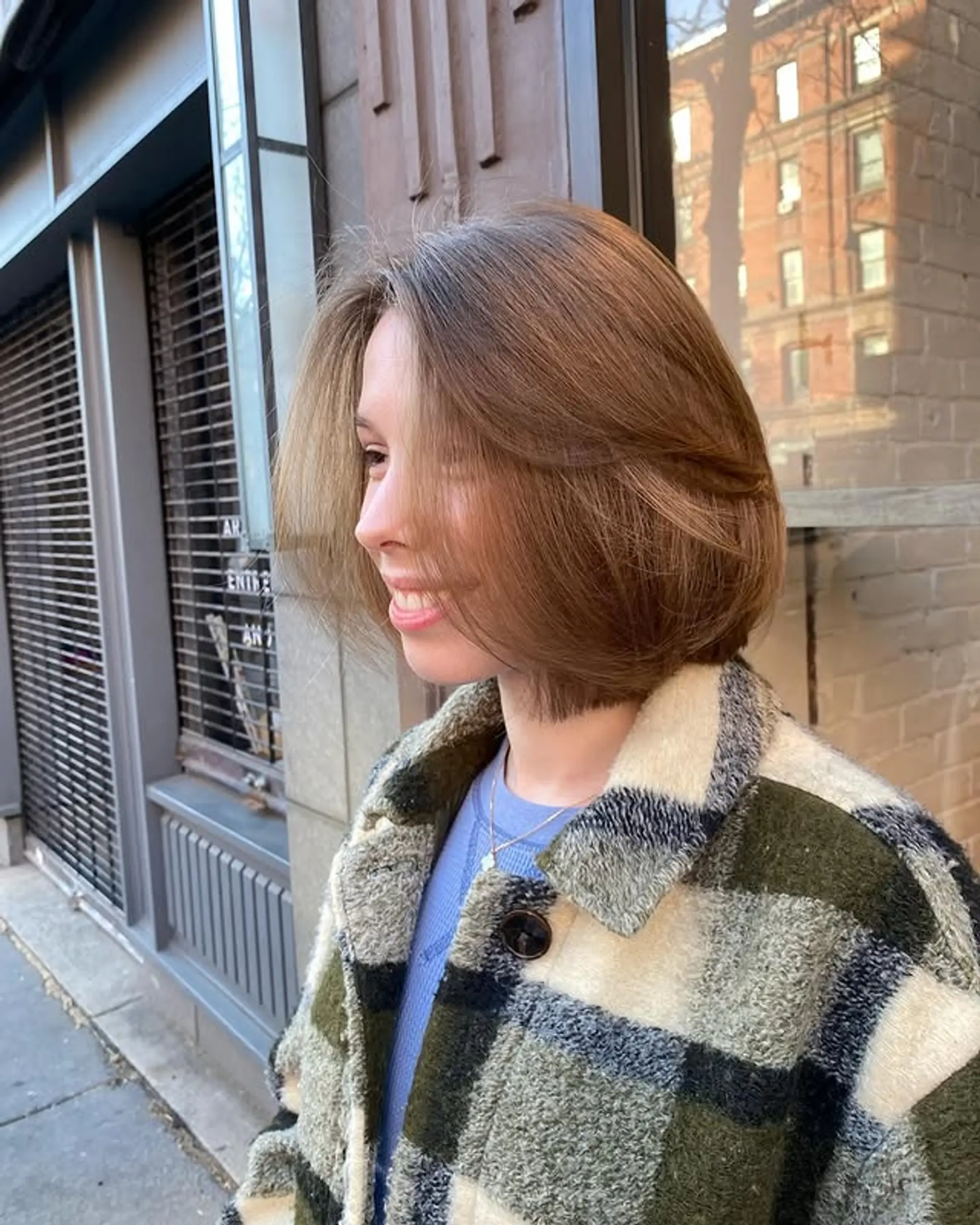 A chic layered bob haircut. 1