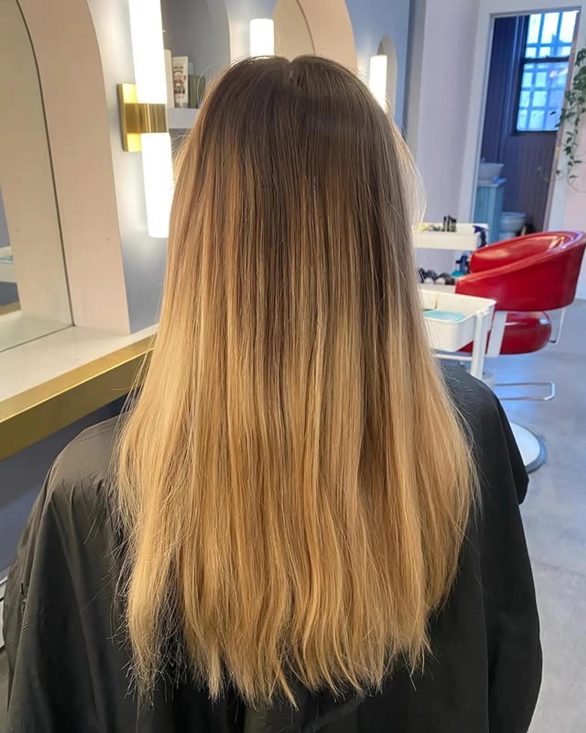 Long straight hair with a golden blonde ombre. 1