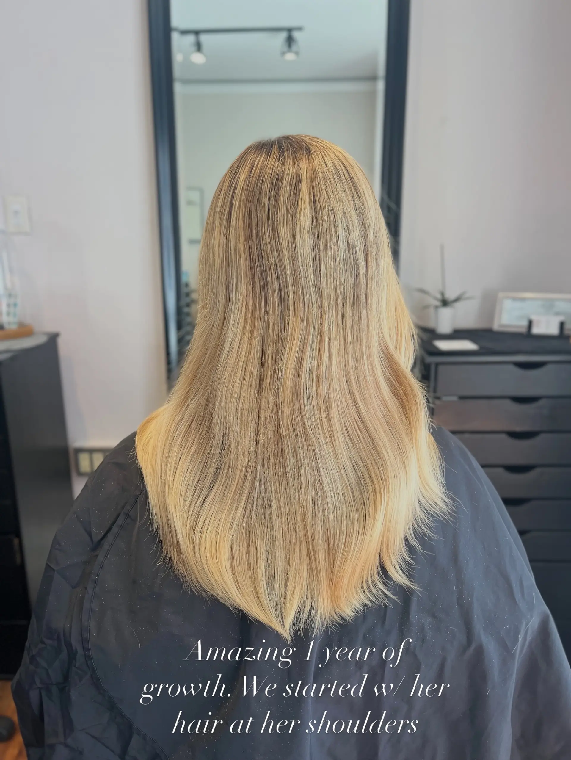 Long, flowing golden blonde hair with soft layers tapering into a gentle V-shaped cut. 1