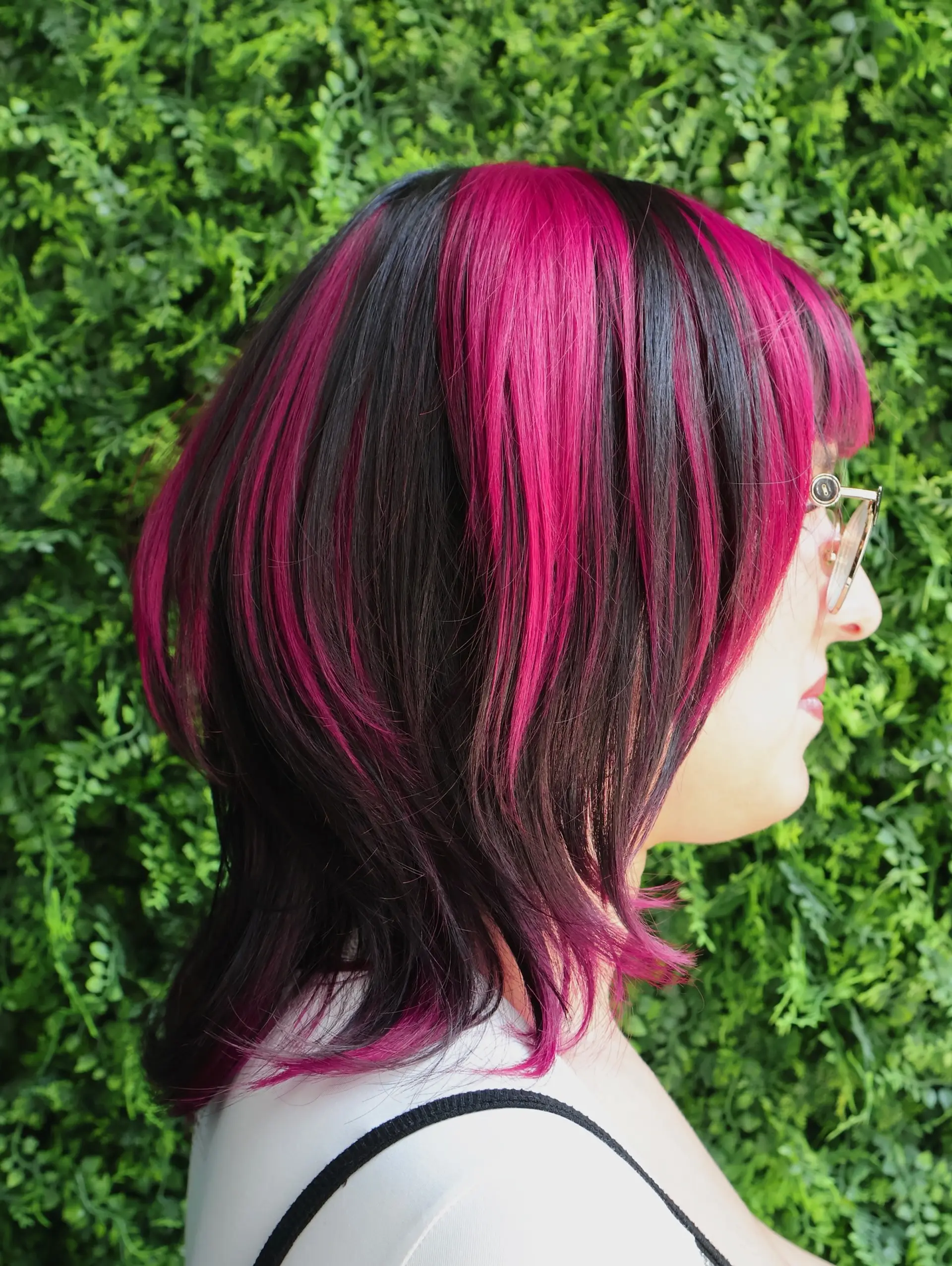 A bob with magenta streaks. 1