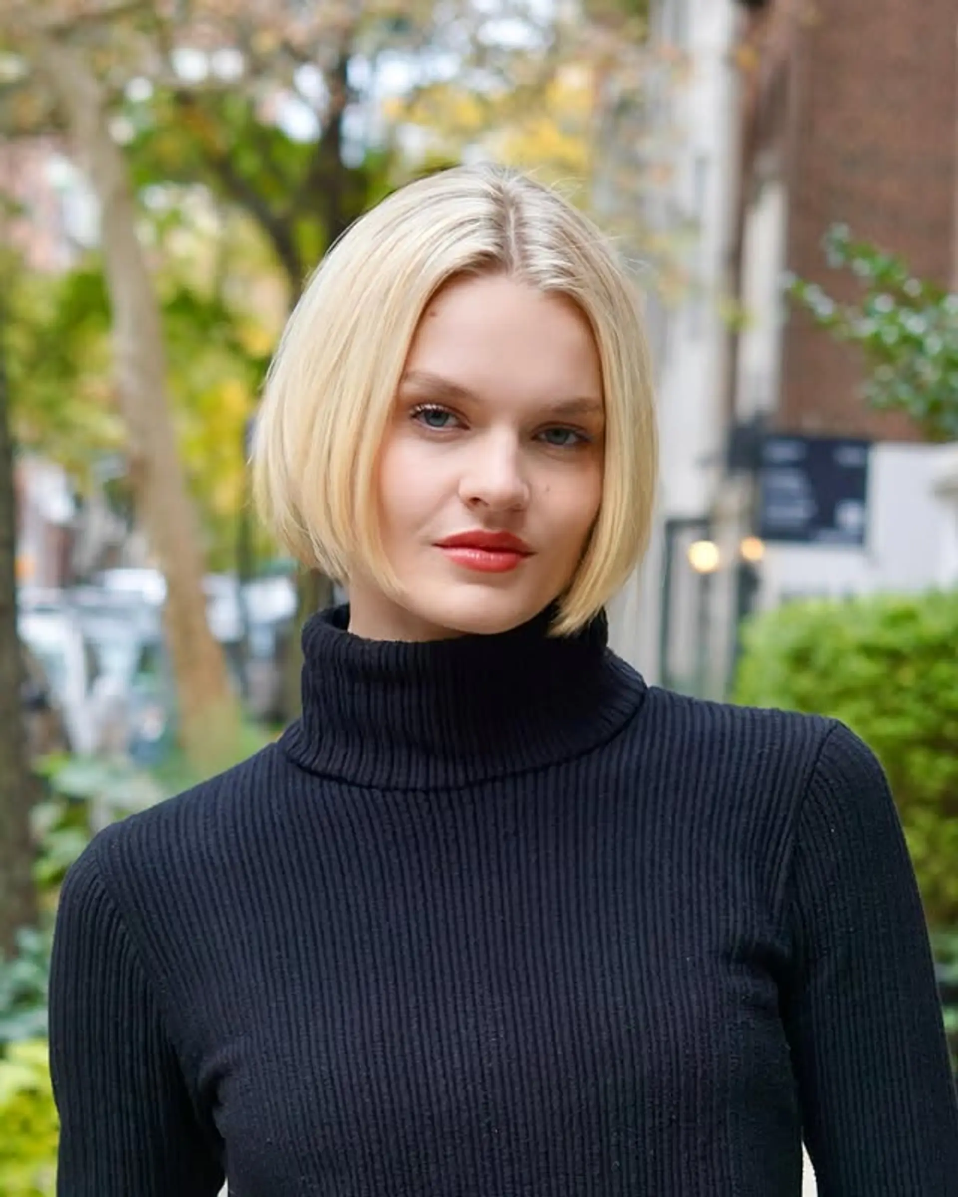 A classic chin-length bob with a center part. 1