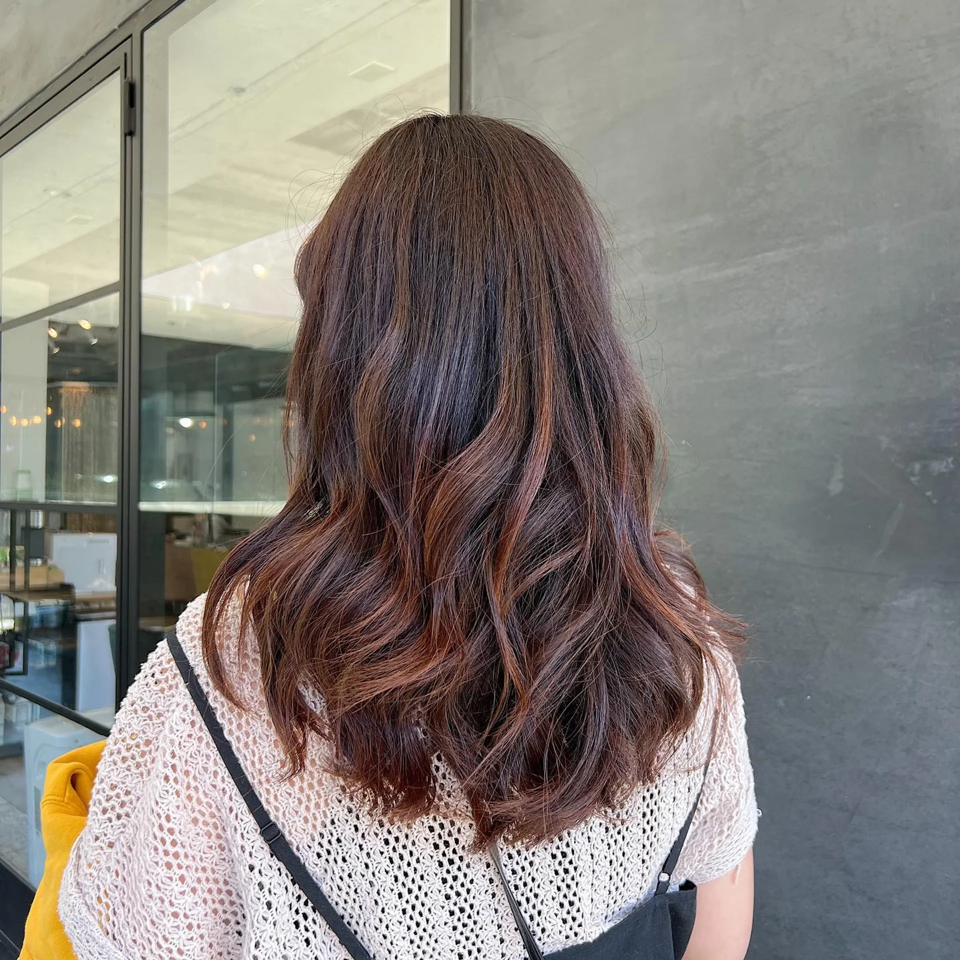 Long, wavy brunette hair with dimensional ash brown balayage, seen from the back. - Preview 2