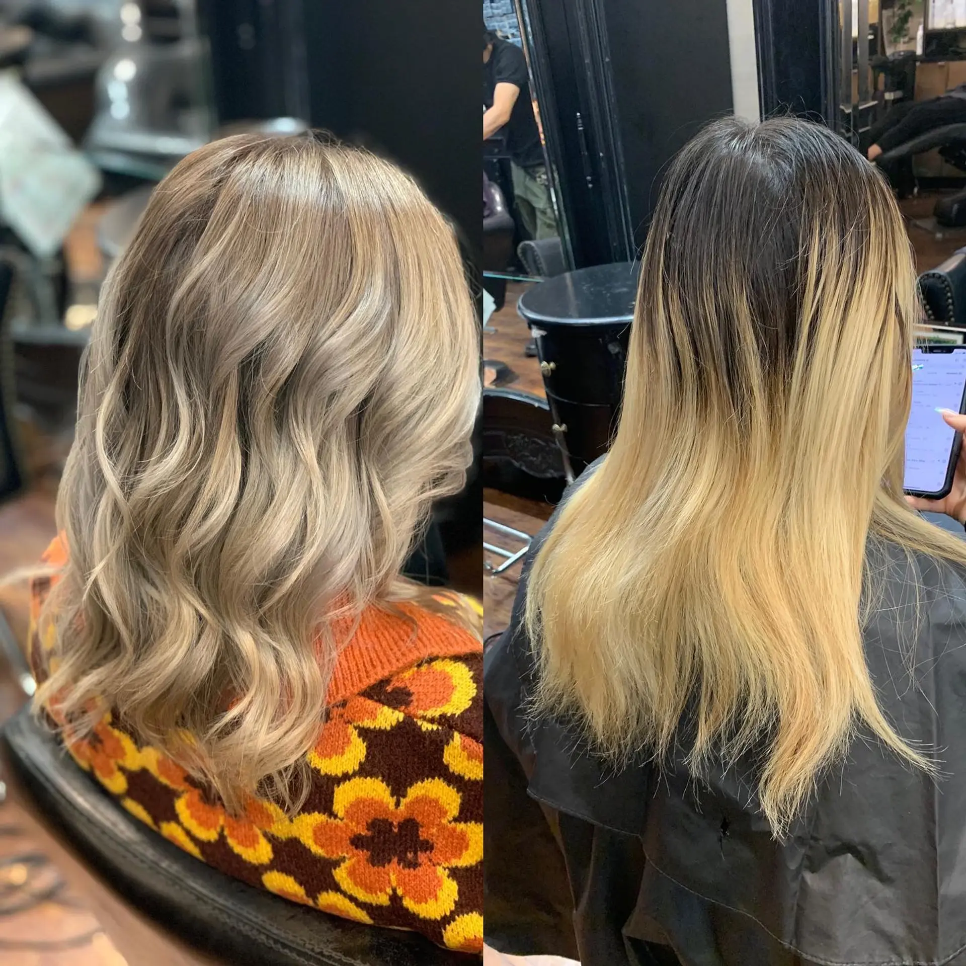 Medium-length ash blonde balayage styled in loose, soft waves. 1