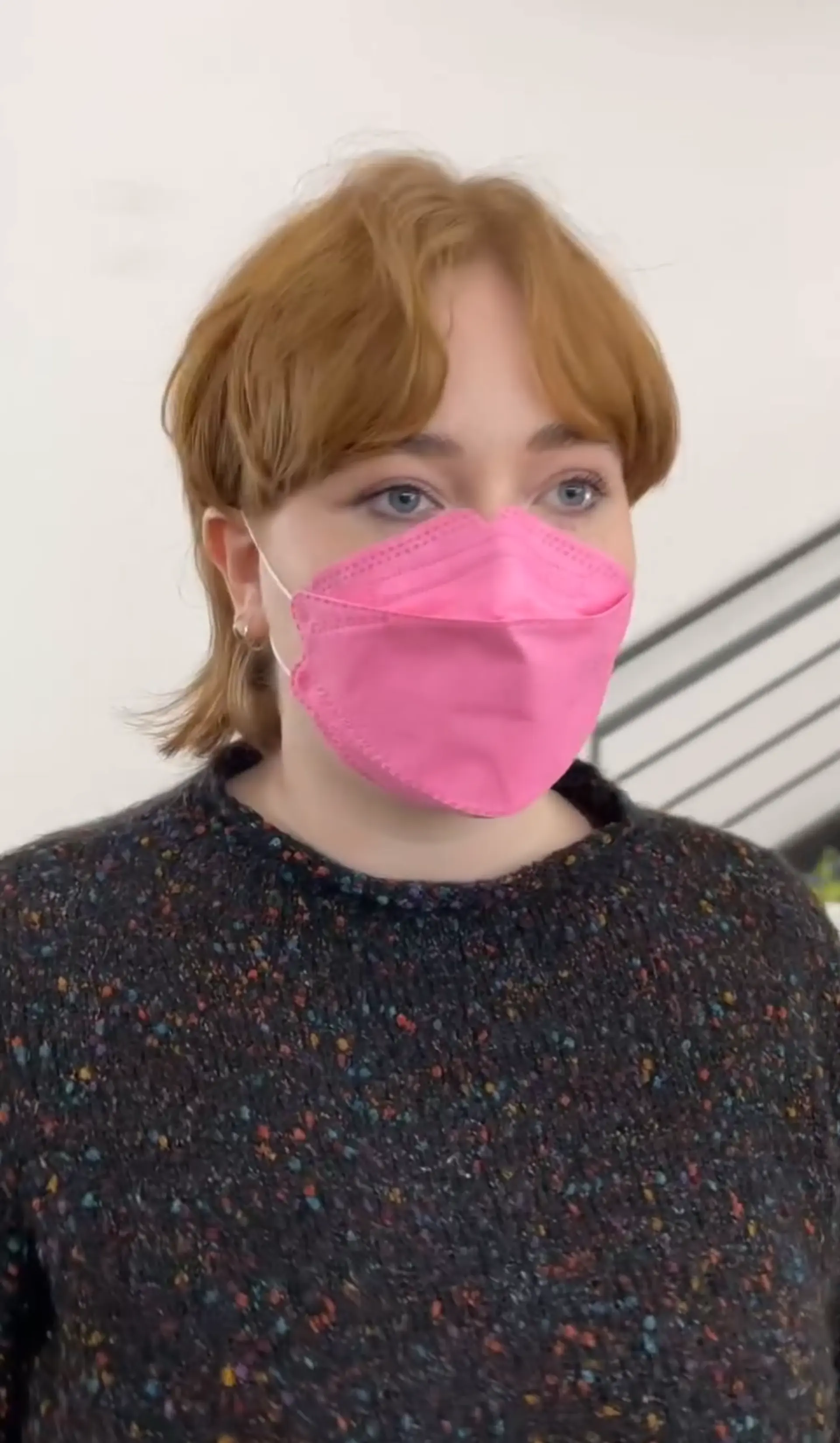 A short, textured bob with light copper and golden brown tones. Features include shaggy layers, curtain bangs, and textured ends for a carefree and rustic look. 1