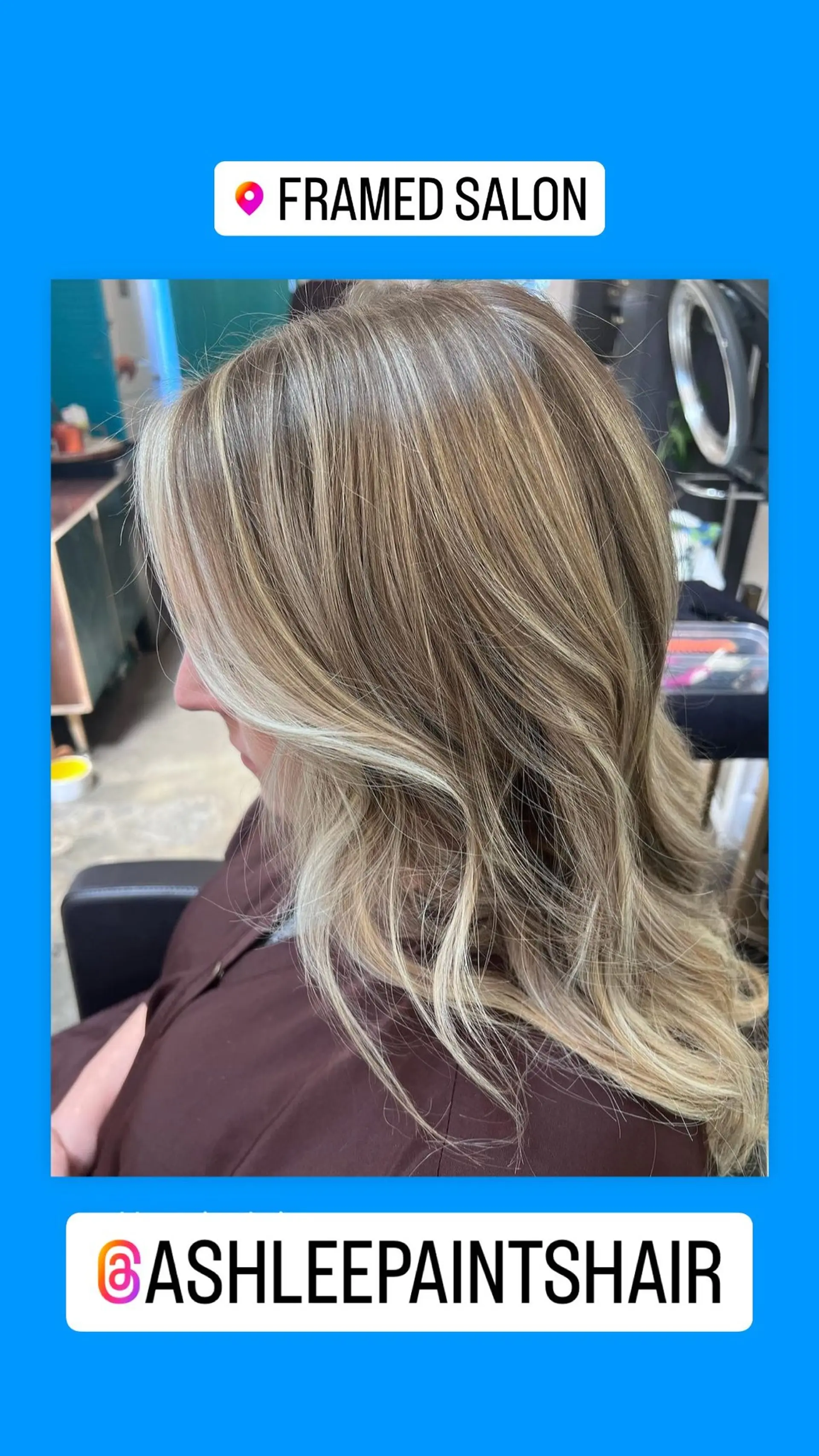 A medium-length wavy hairstyle with a beachy blonde balayage, featuring ash blonde and light brown tones with darker roots. 1