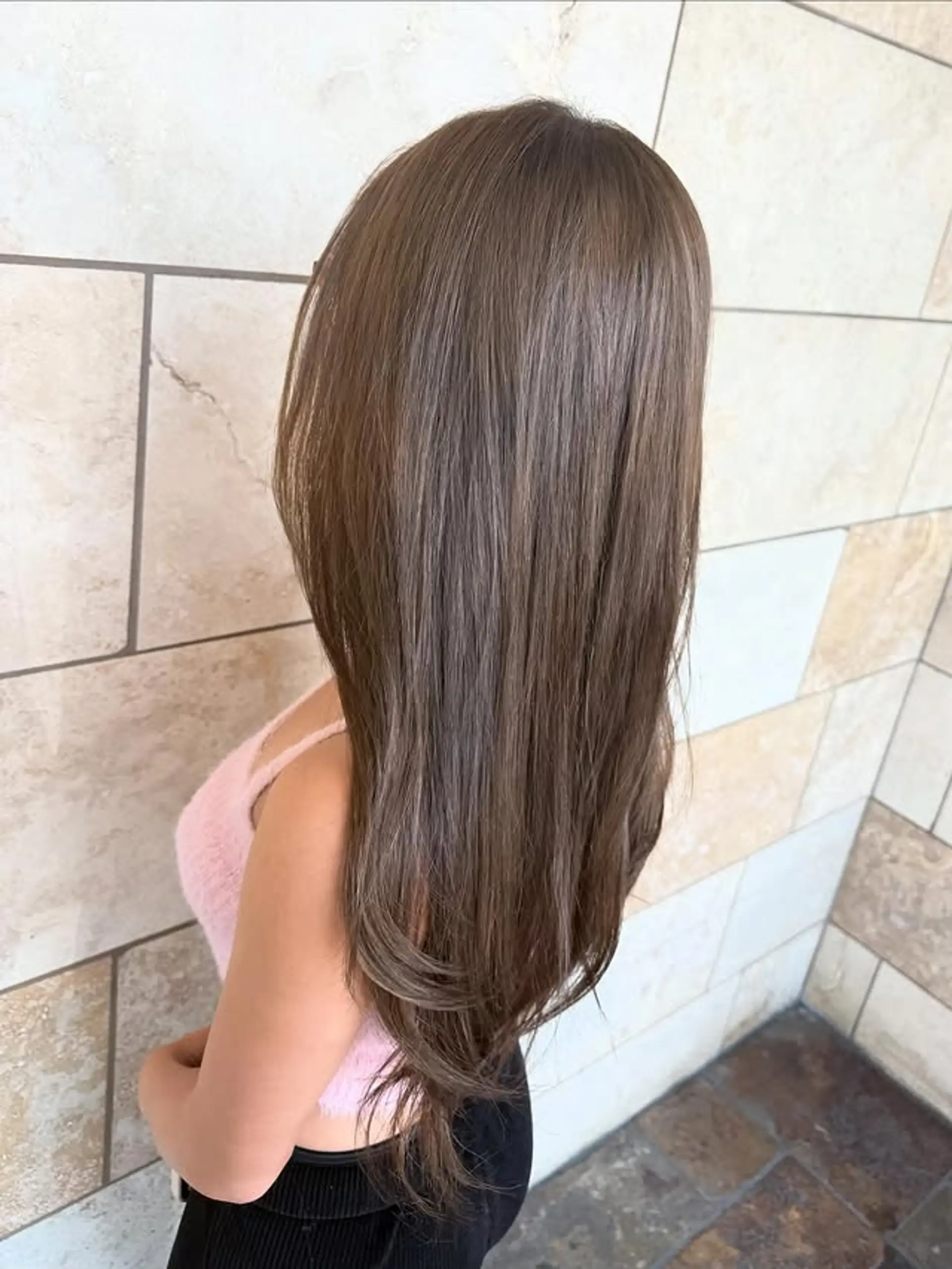 Long, layered bronde hair with face-framing layers. 1