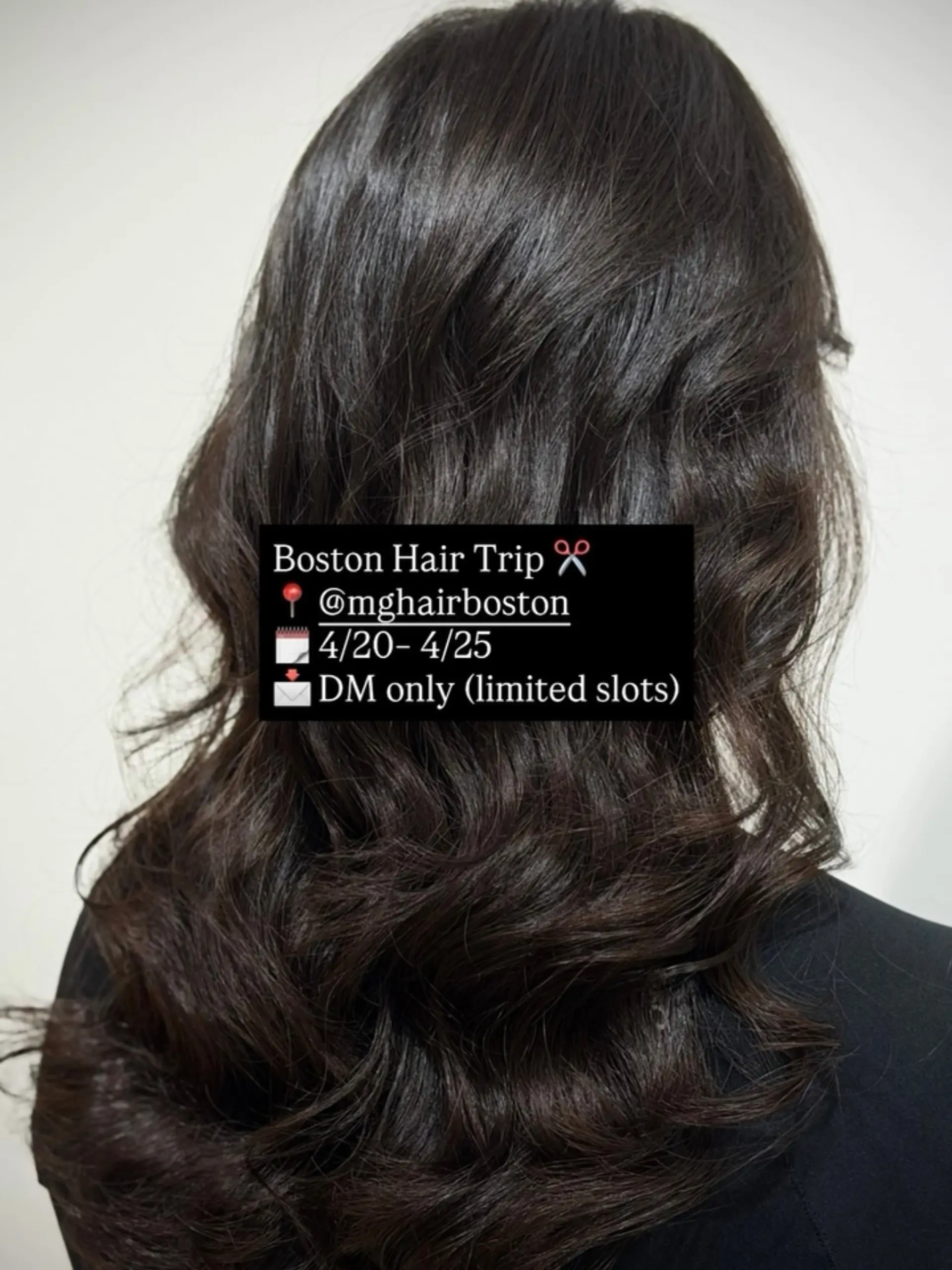 Long dark brown hair styled with soft, voluminous waves and textured layering. 1
