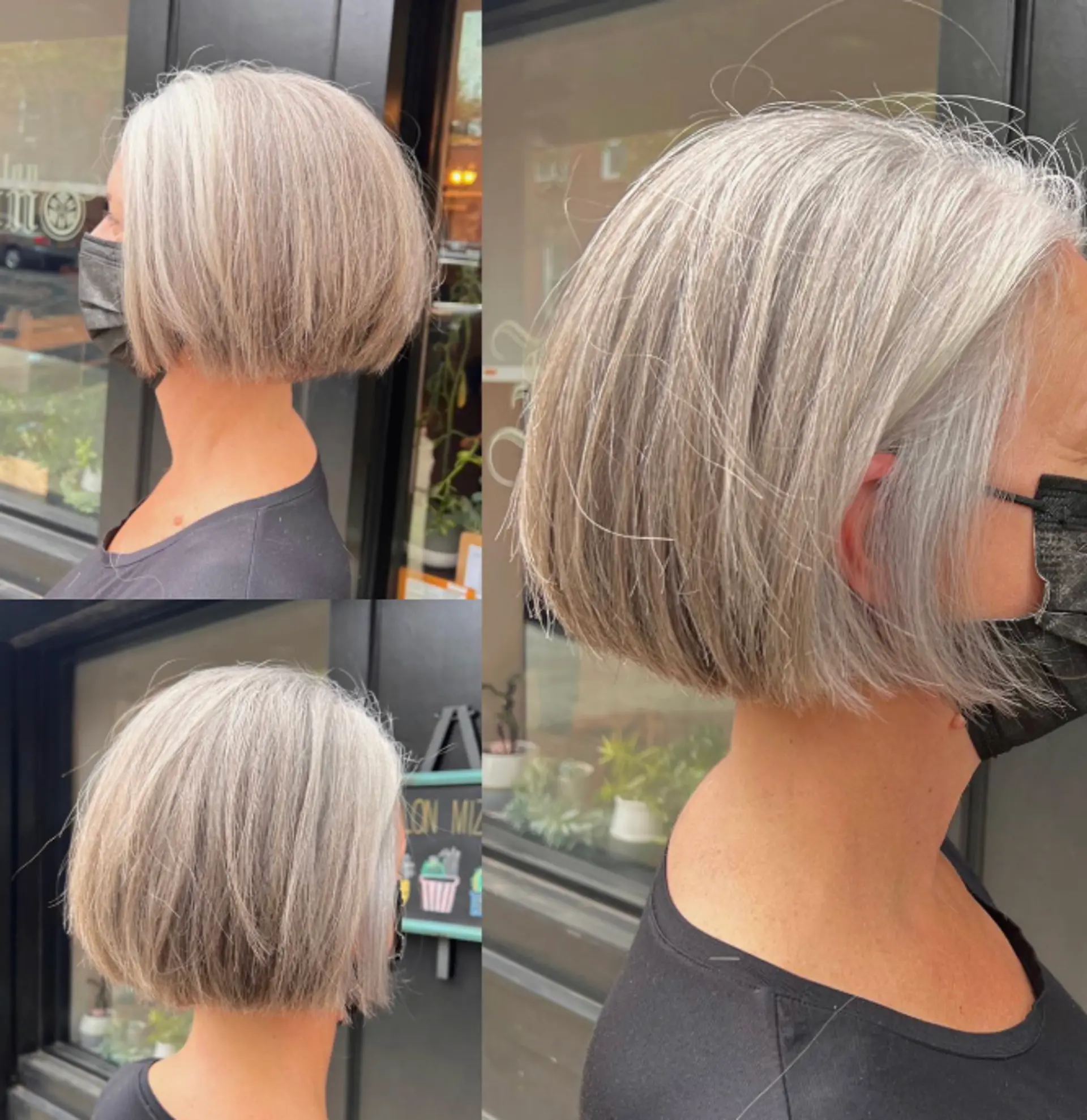 A sleek, chin-length bob with a smooth, straight finish. 1
