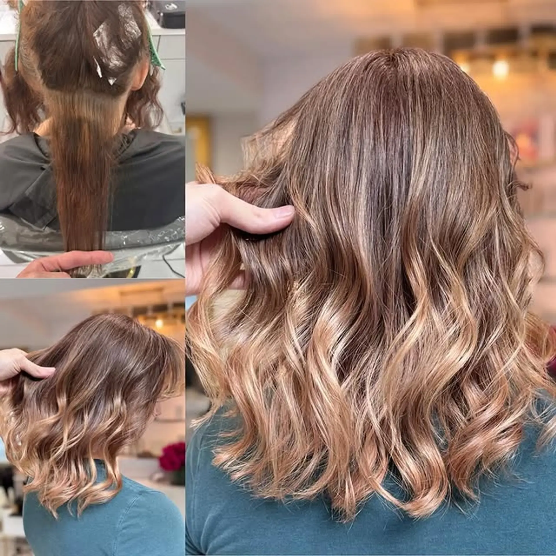Bronde balayage with soft, natural waves. 1