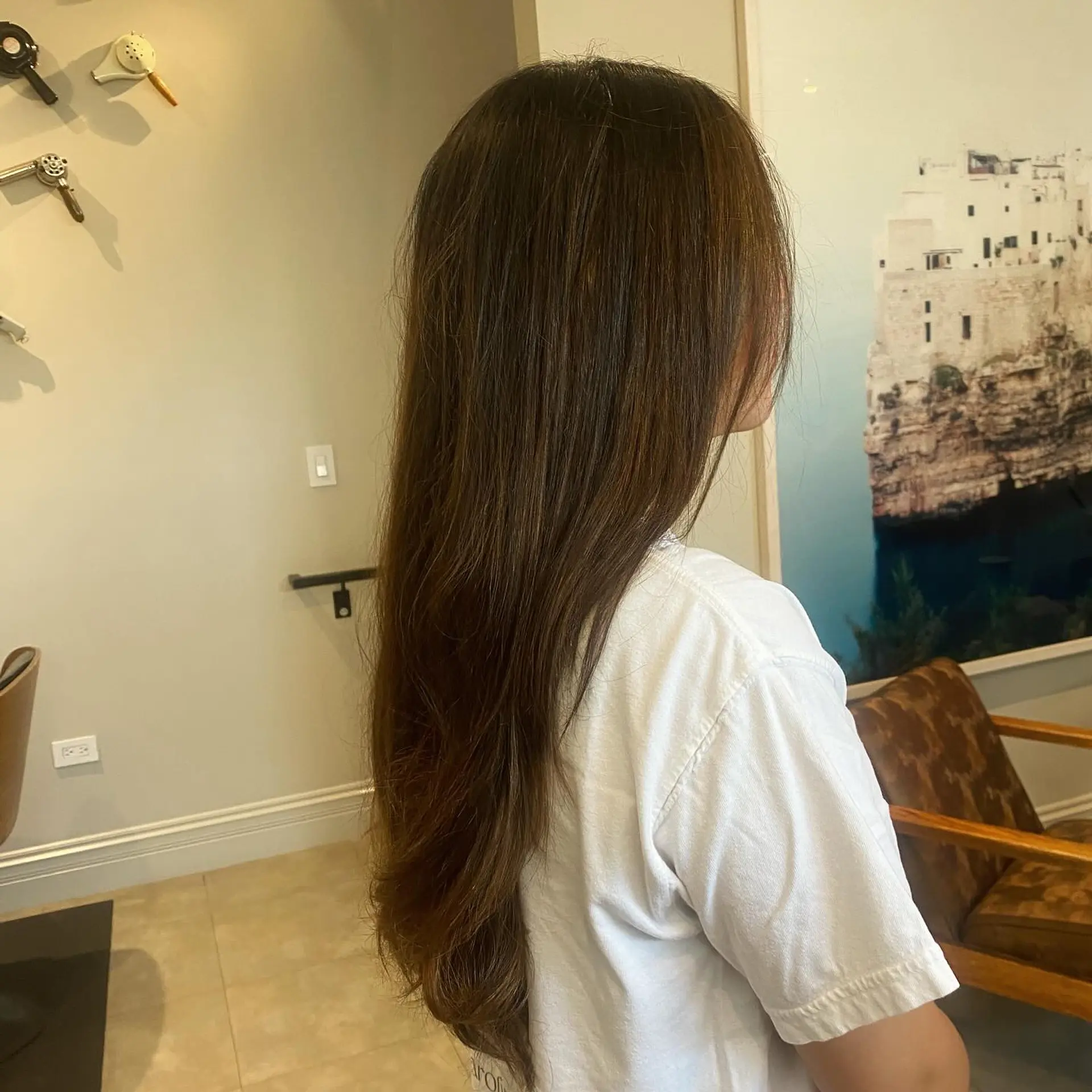 Long, straight hair with layers. 1