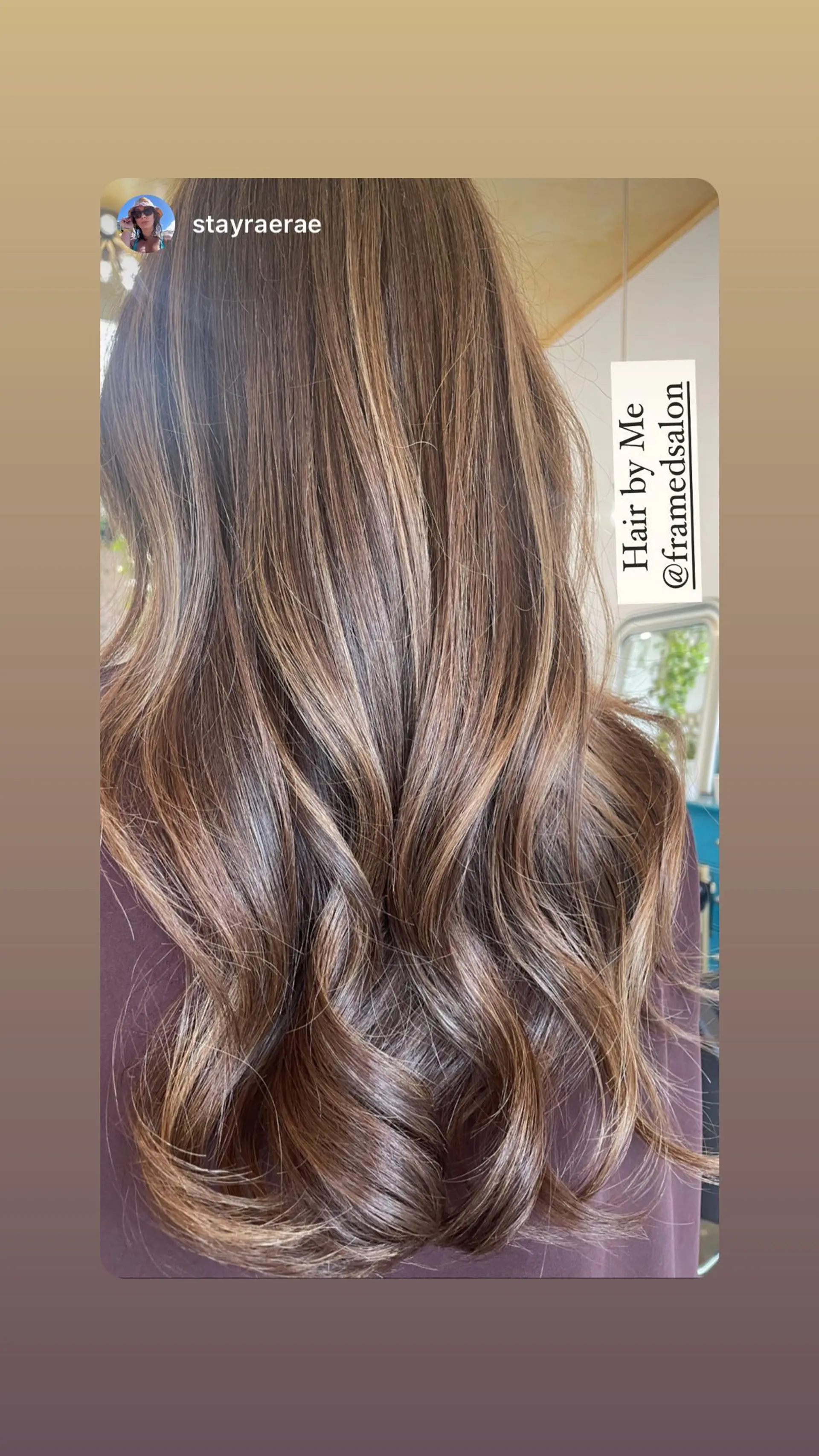A long, wavy hairstyle featuring a caramel swirl balayage with seamless blending of brown, caramel, and blonde shades. 1