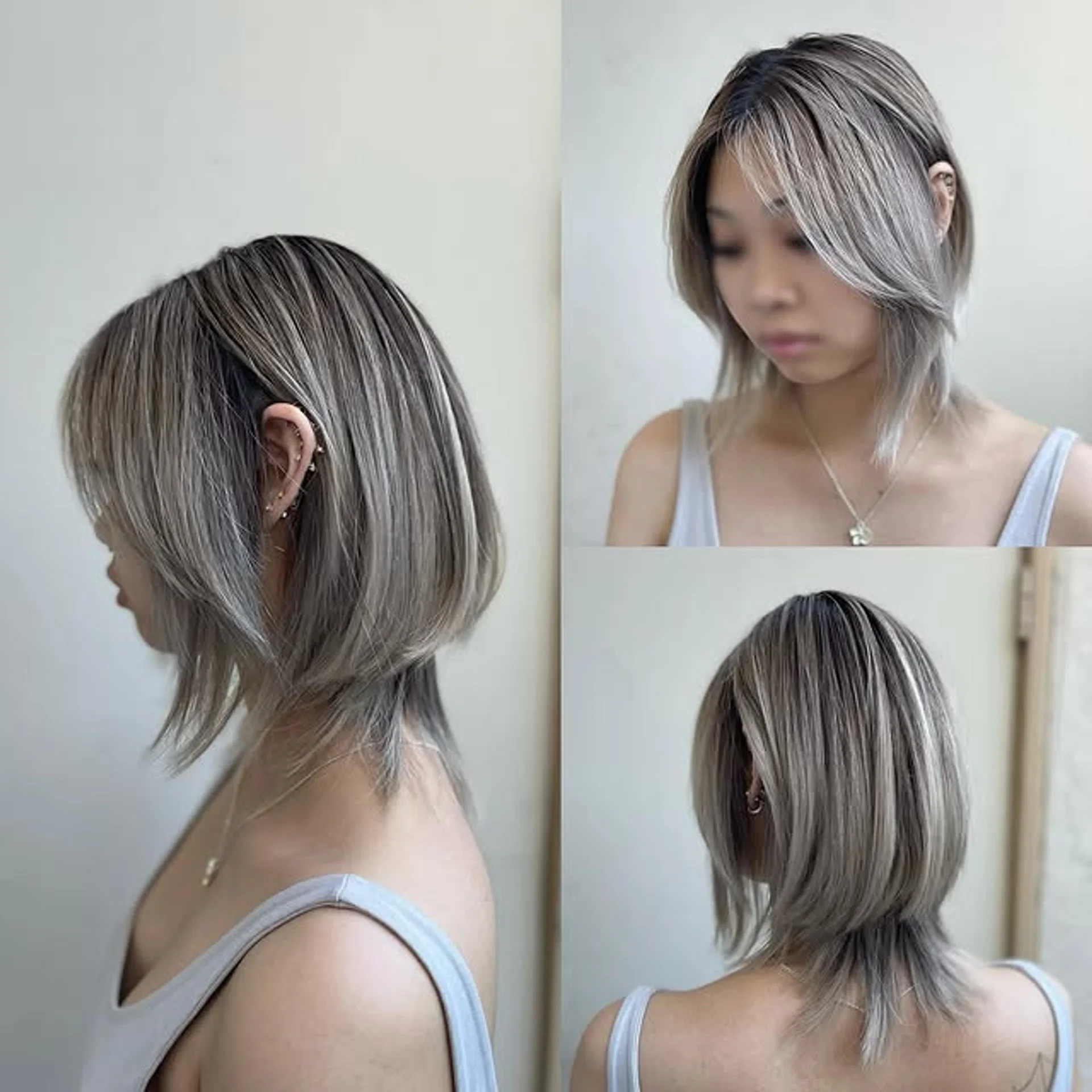 Modern mullet with pink tint and shadow roots, a trendy female hairstyle. - Preview 1