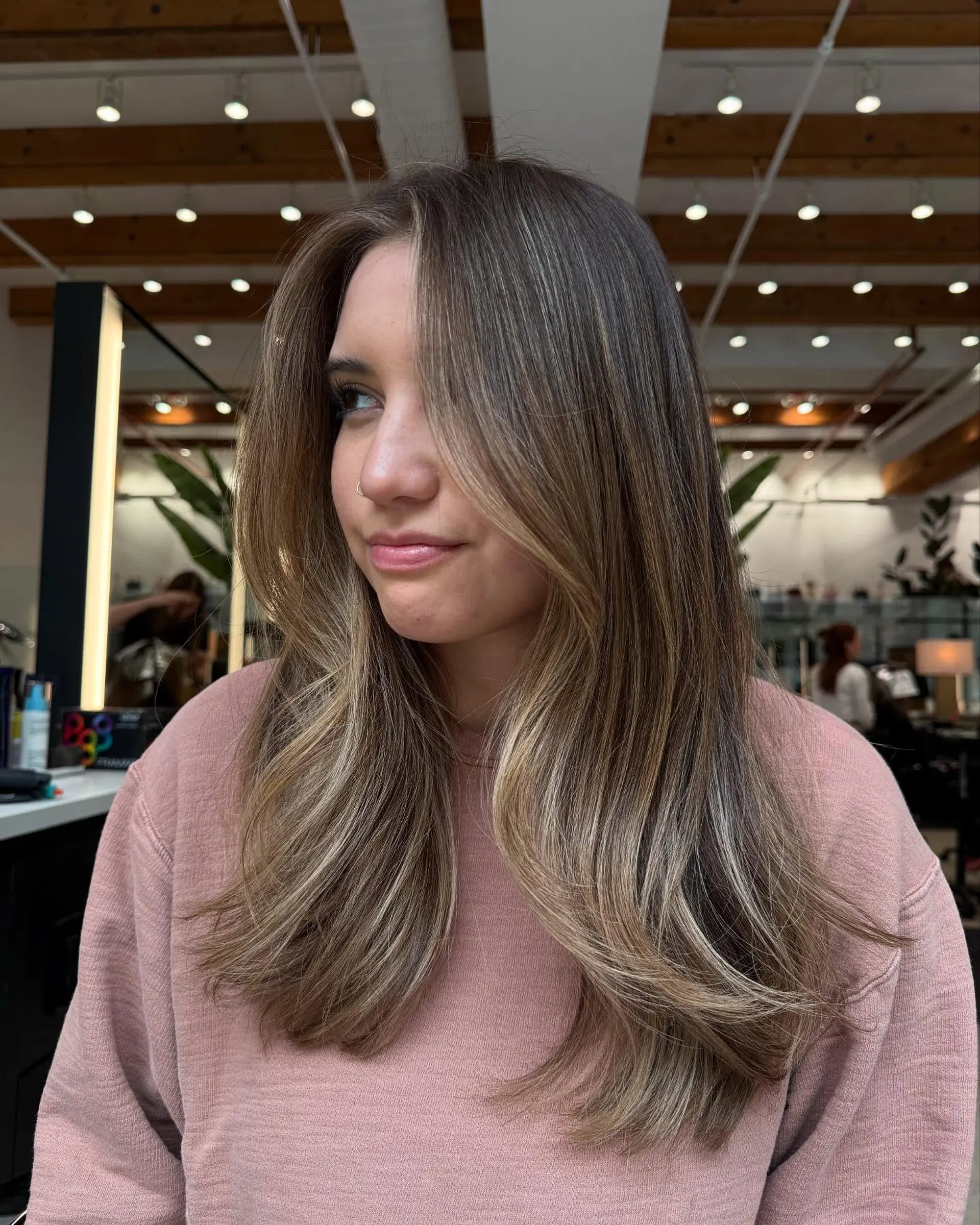A layered, medium-length cut with a bronde balayage. 2