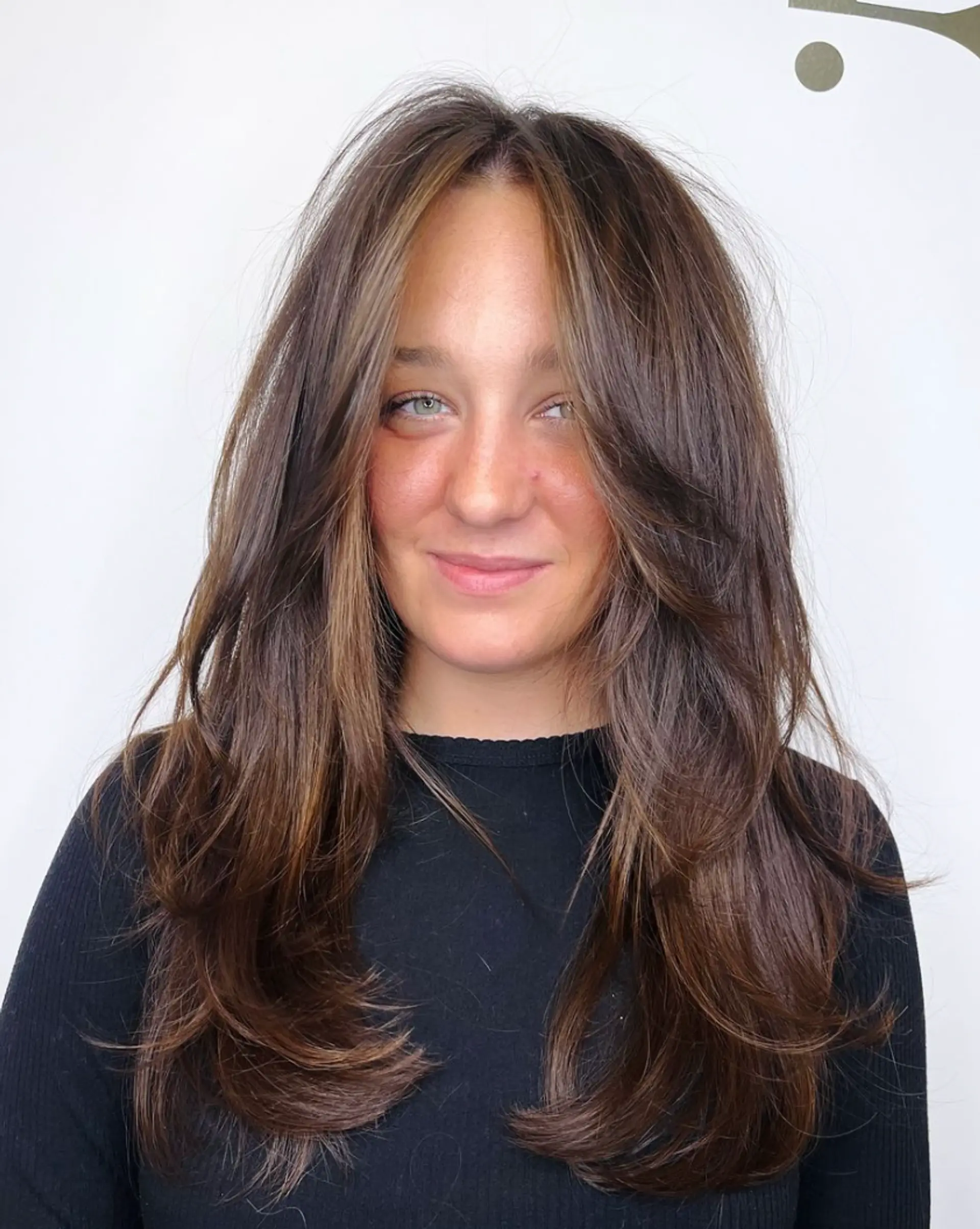 Beautifully layered, long wavy hair with a natural brown base and light brown highlights. The face-framing layers add depth and dimension.

Cut and style by @juliamannino_hair


 1