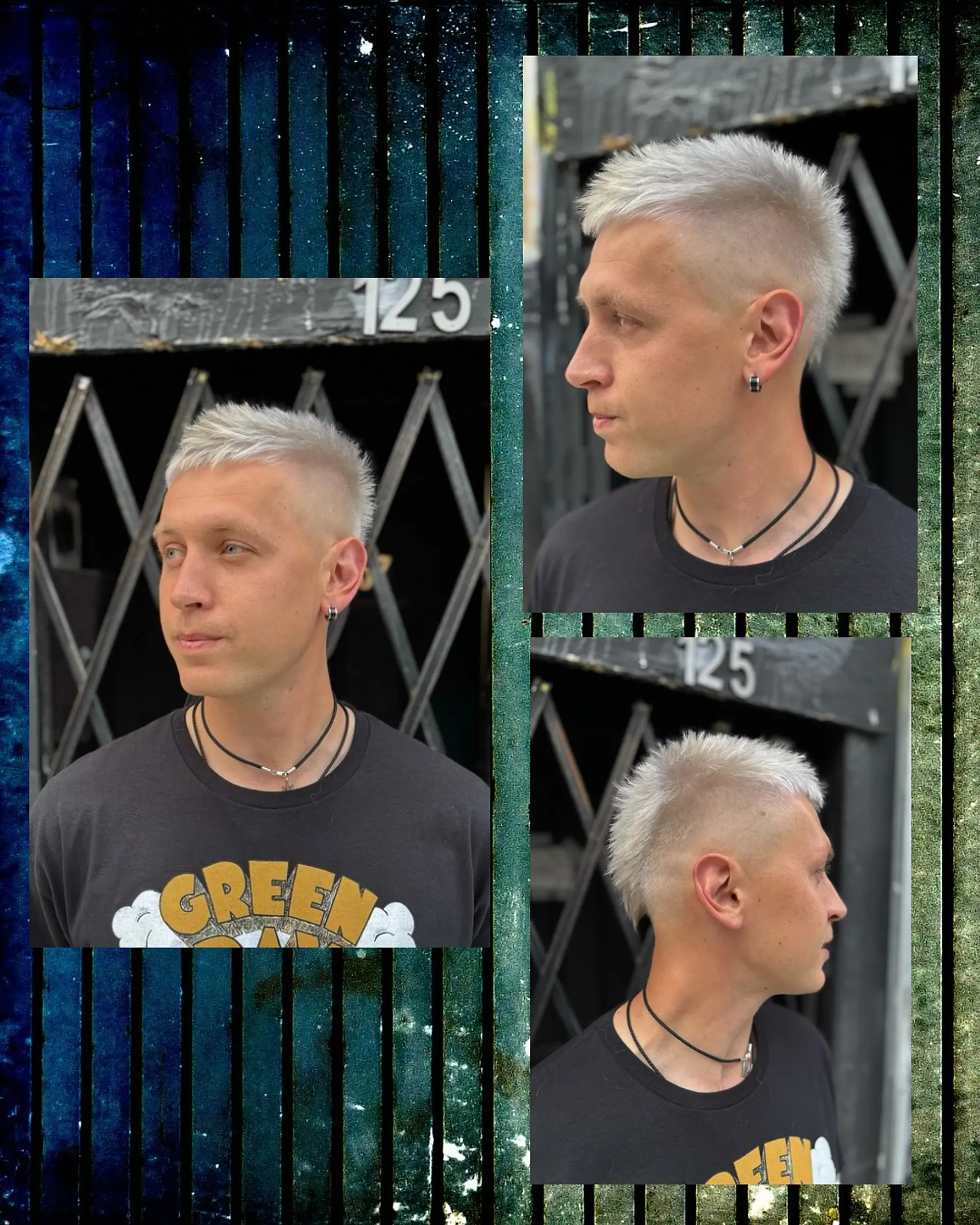 A classic buzz cut dyed platinum blonde. 2
