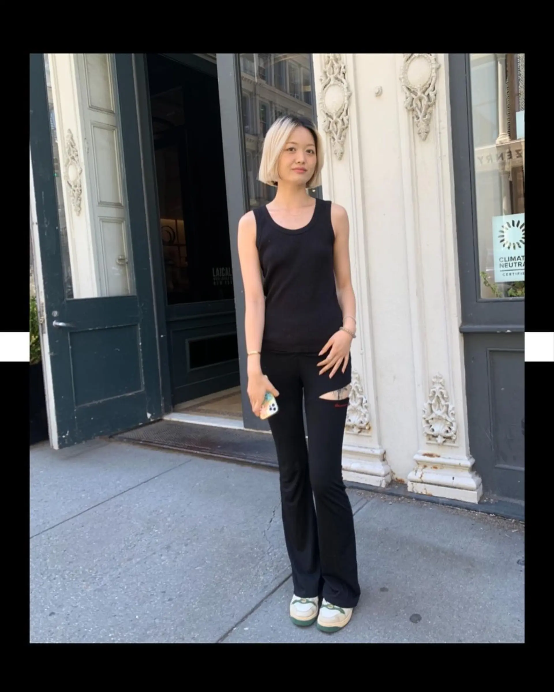 Short, sleek, and straight blunt cut bob in blonde color with a side part, giving a sophisticated and contemporary look. 2