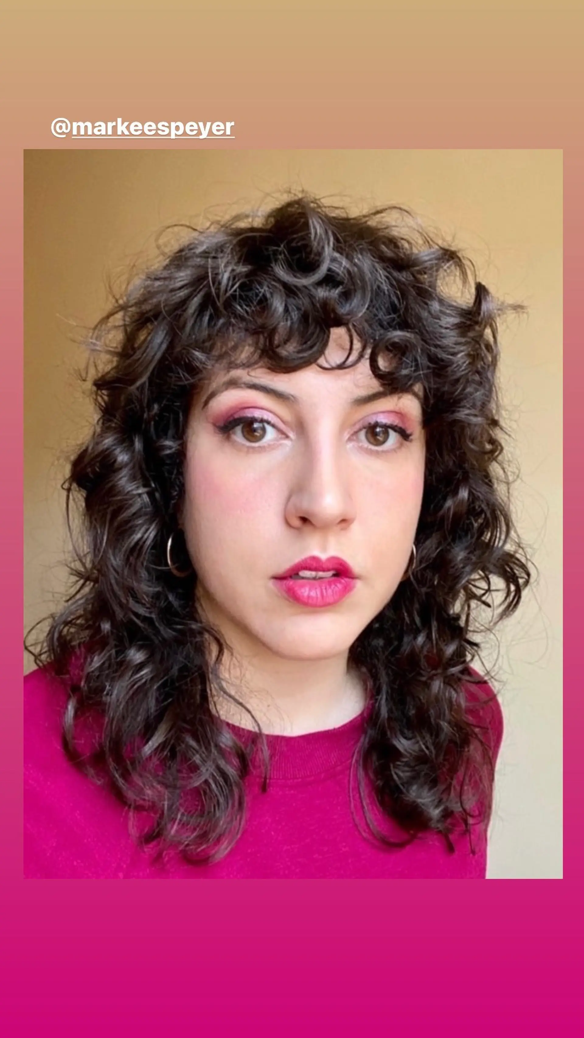 A curly shag with layered curls and full bangs. 1