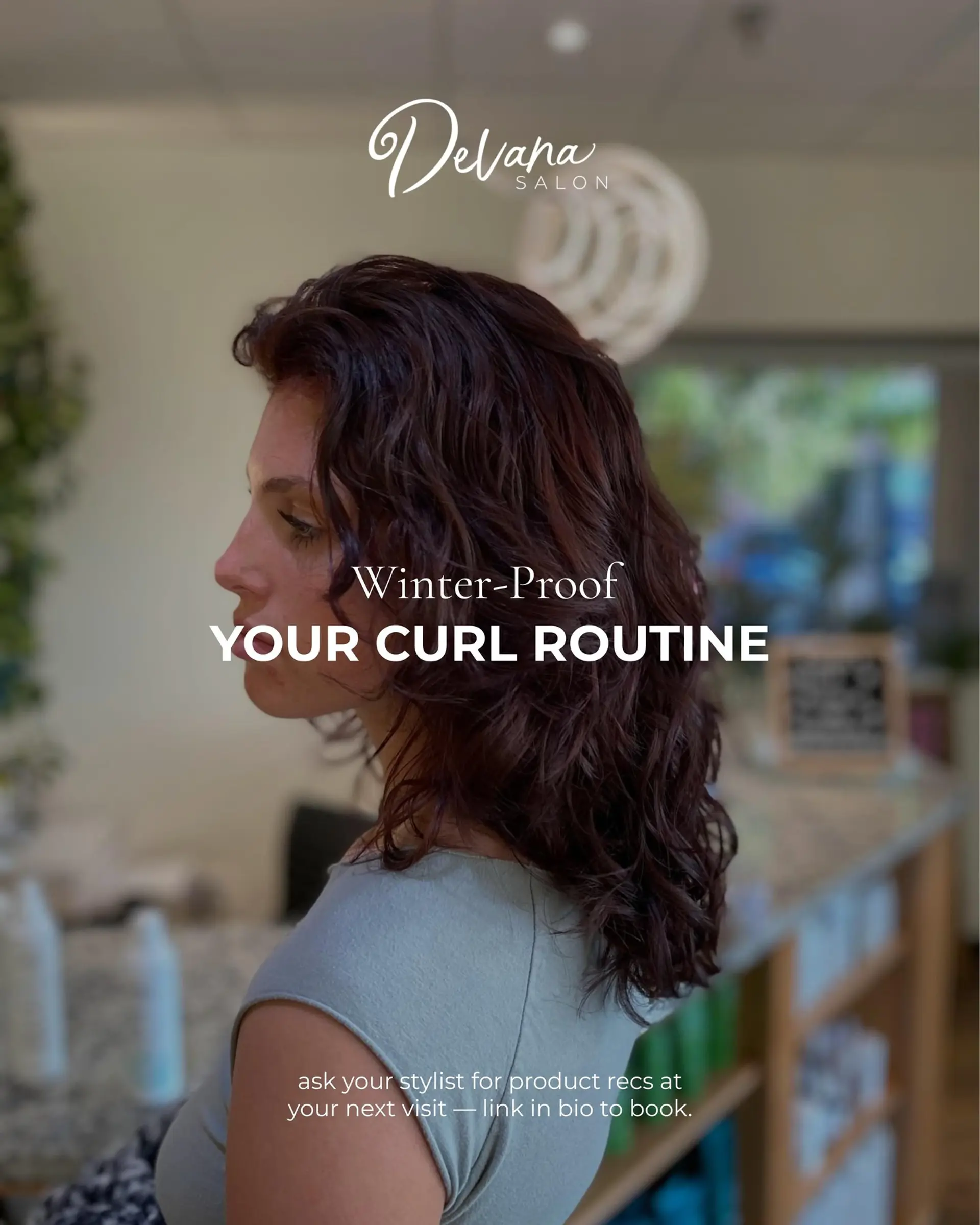 Medium-length layered cut featuring defined, hydrated curls in a deep rich brunette shade. 1