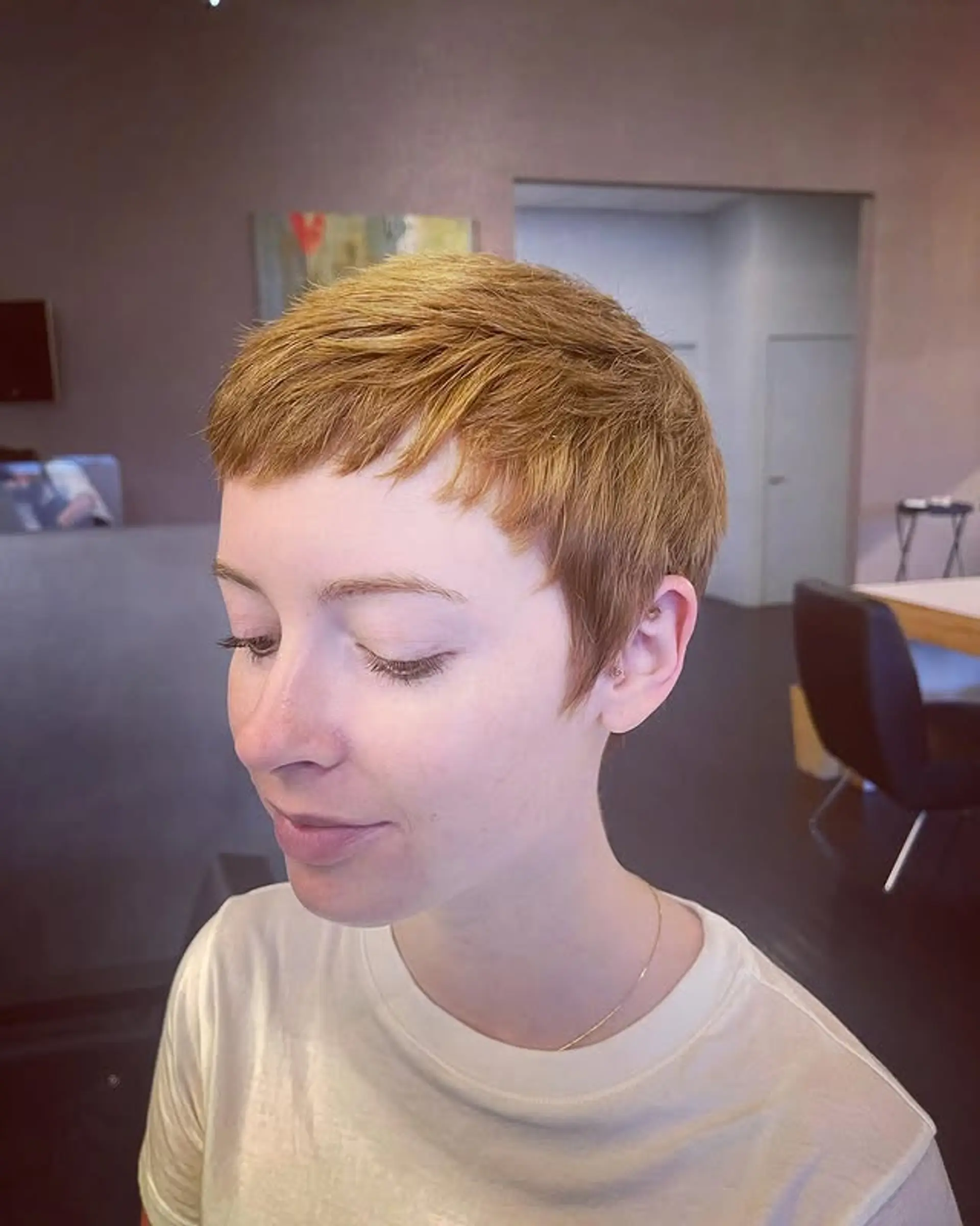 A trendy pixie cut with textured bangs. 1