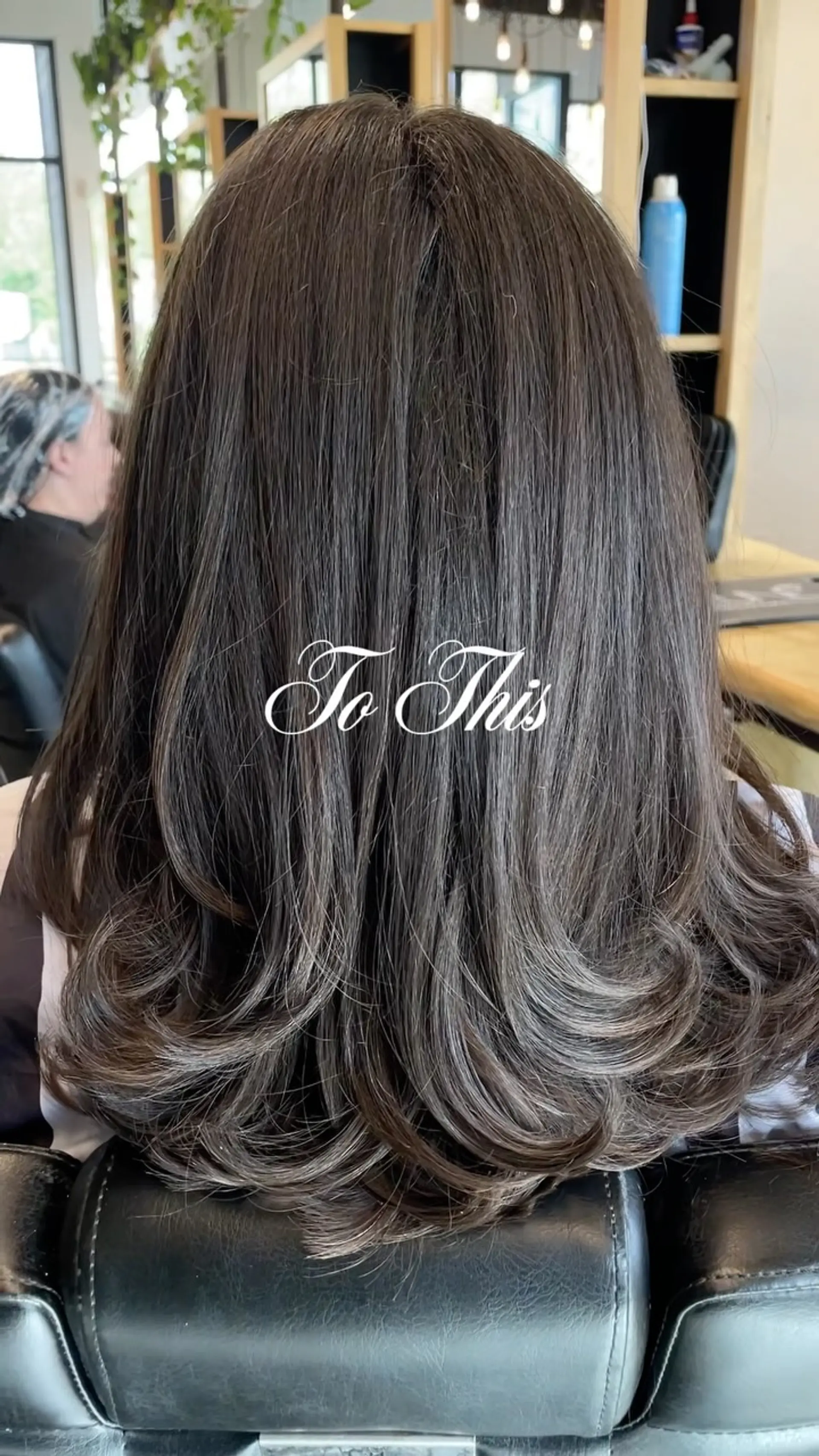 Dark brown long hair cut into soft layers with smooth, curled-out ends. 1