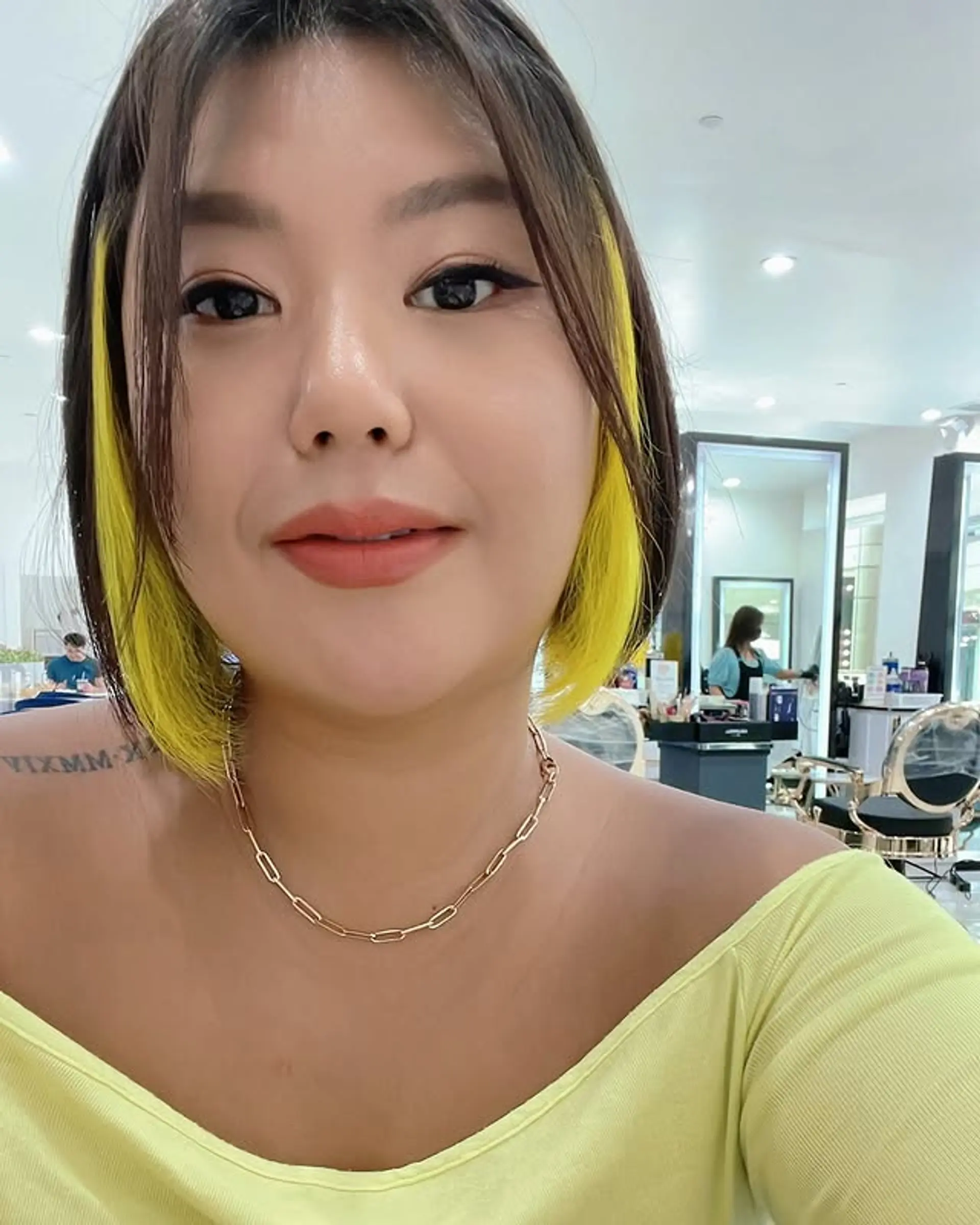 A modern bob with color blocked sections. 1