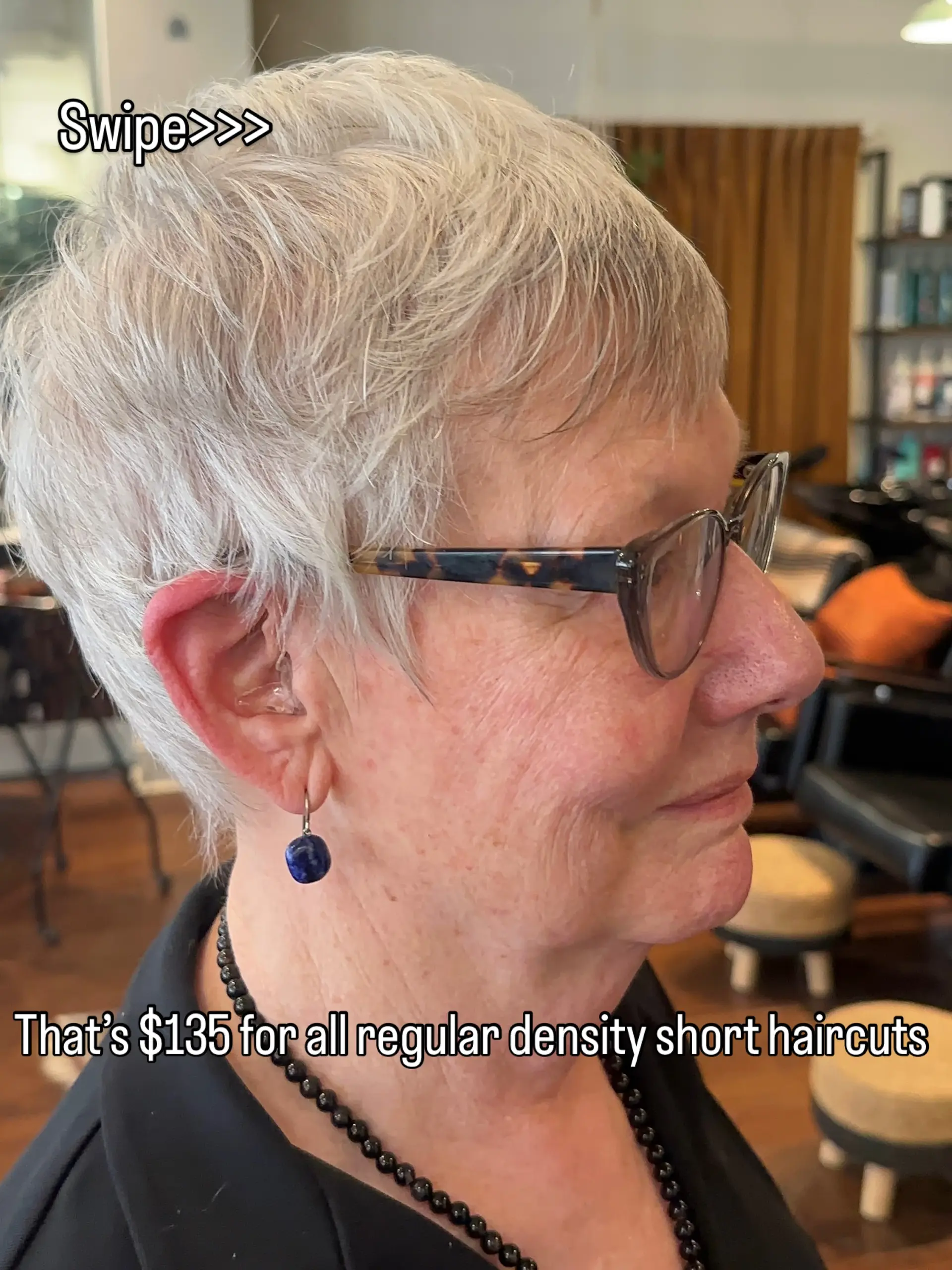 A soft, textured short pixie cut tapered neatly around the ears with gentle layered volume on top. 1