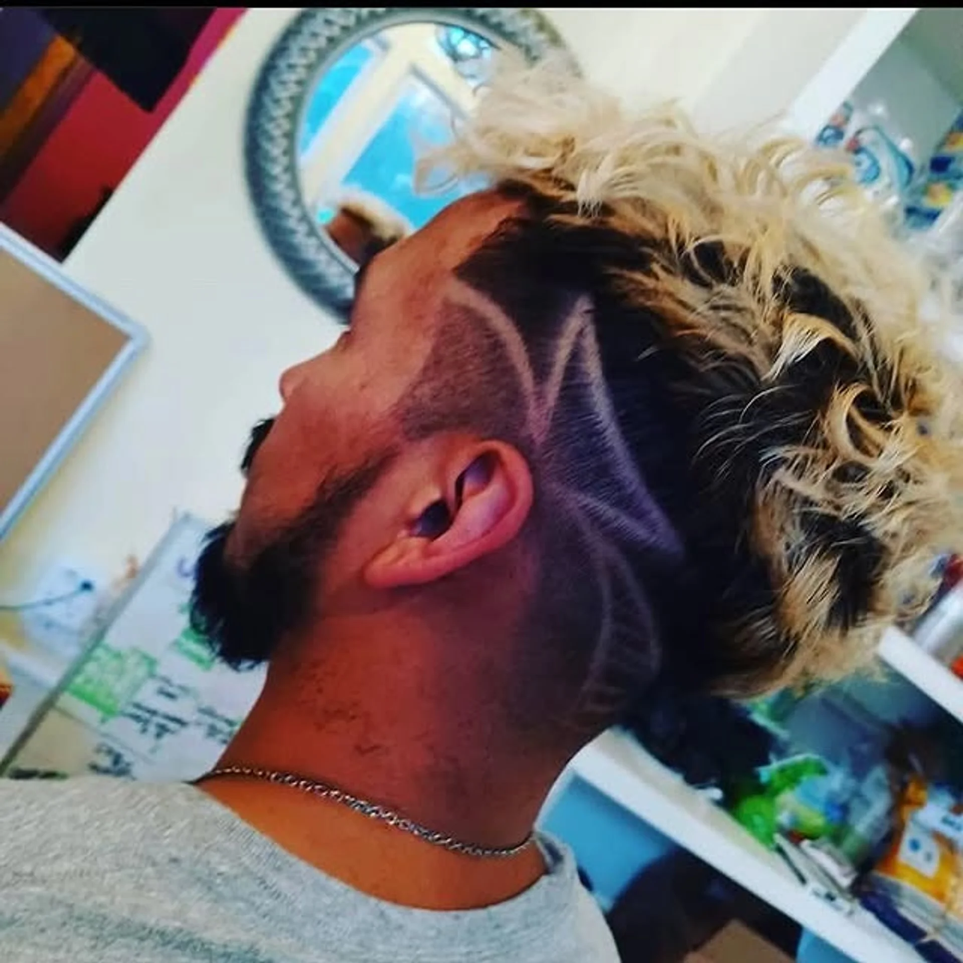 Male model sporting a curly top fade with textured hair and a high fade, seen in New York City - Preview 3