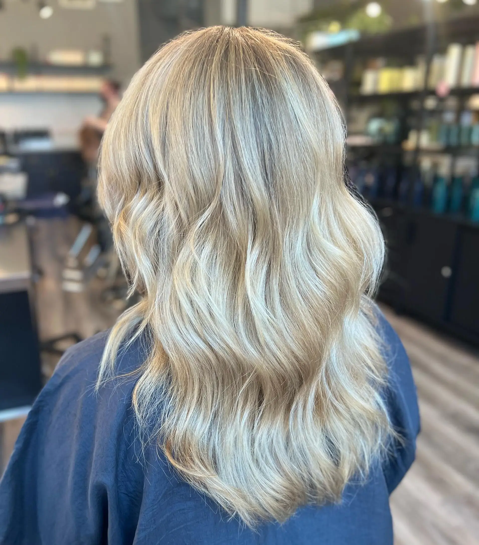 Long, flowing waves with a blended blonde balayage. 1