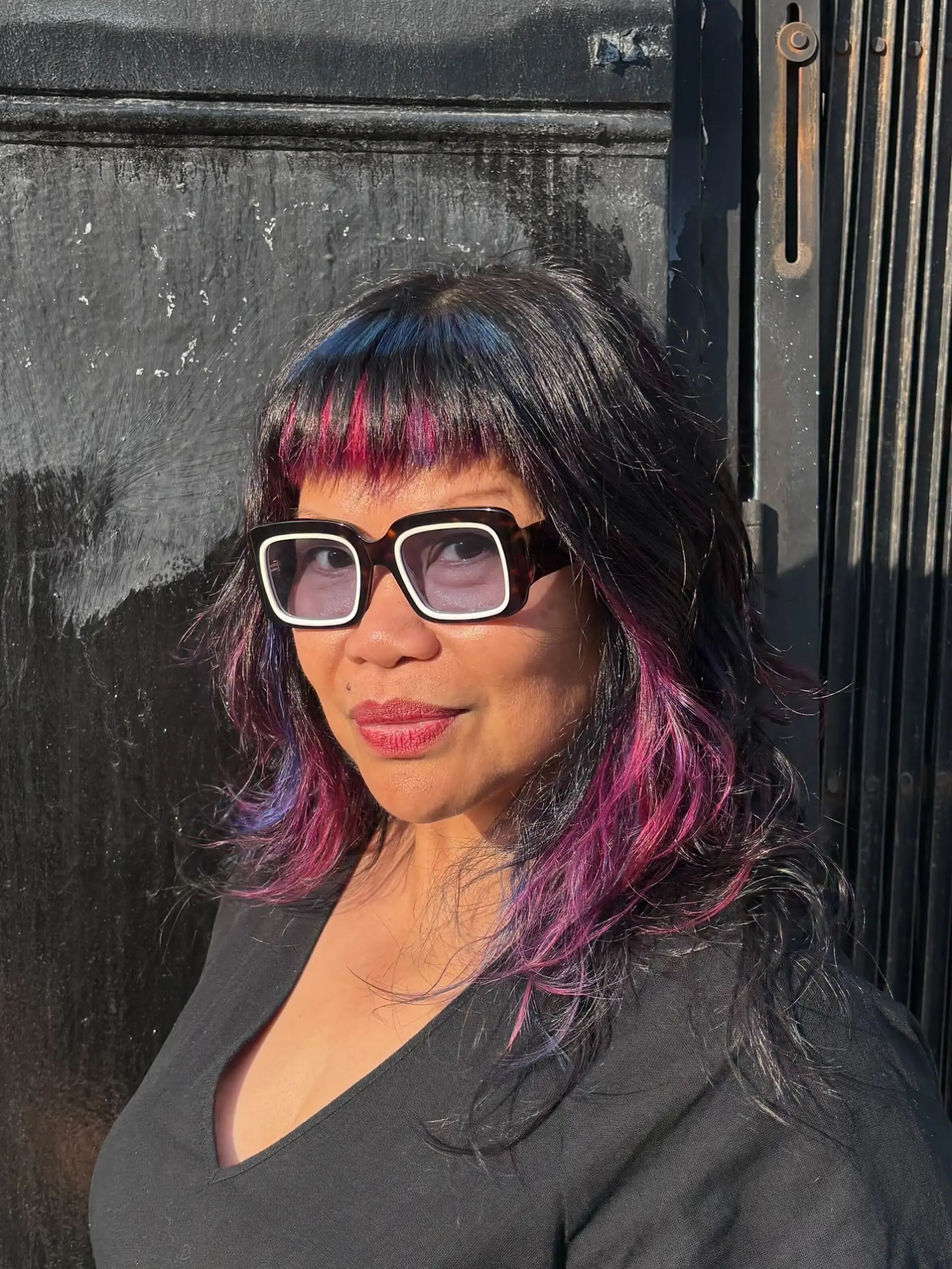 Medium-length shag with colorful highlights. 4